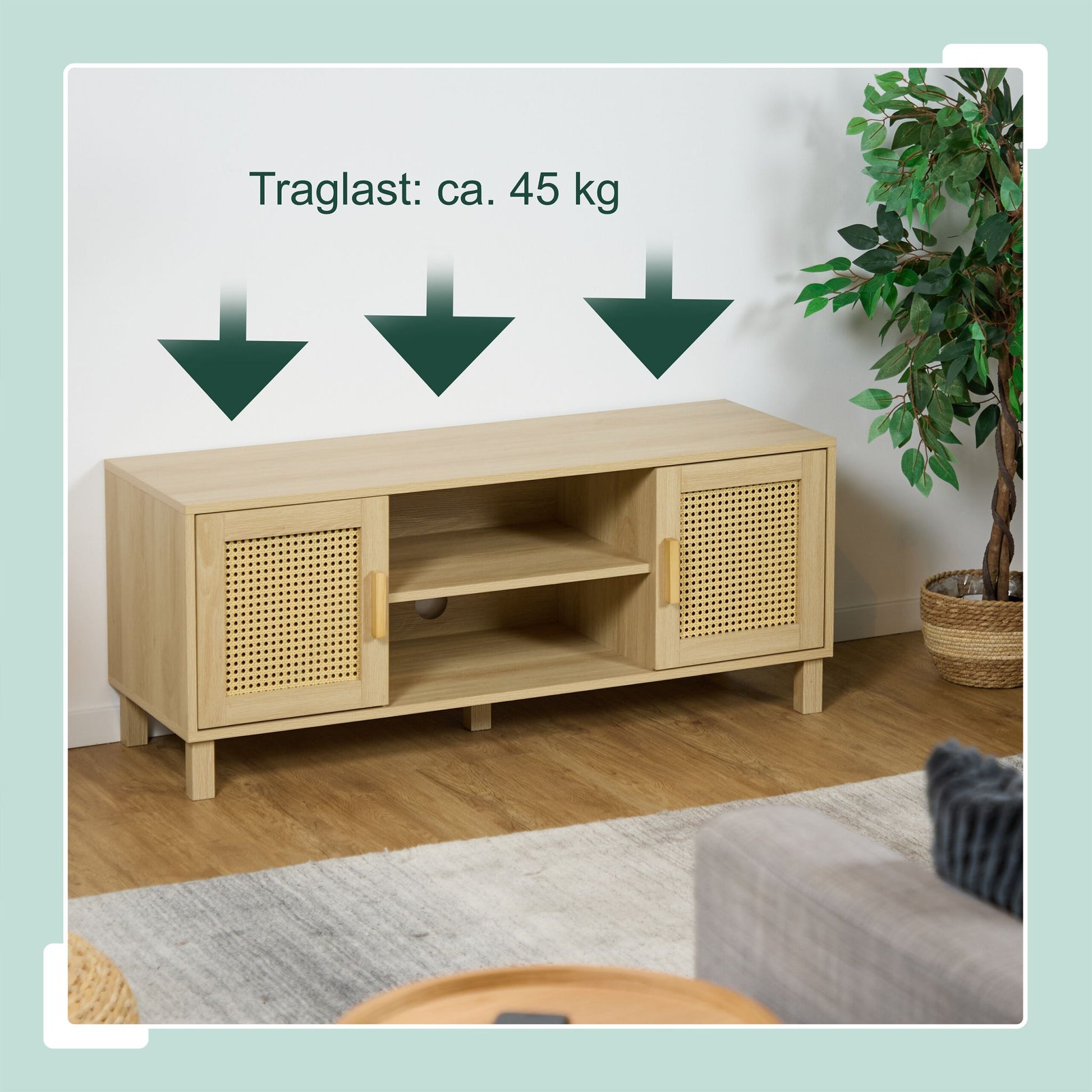 TV-Lowboard Rattan-Design Hellbraun von Relaxdays