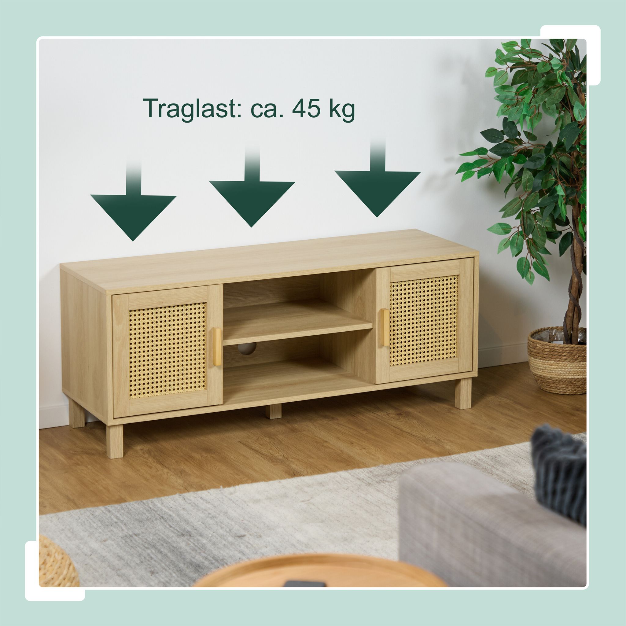 TV-Lowboard Rattan-Design Hellbraun von Relaxdays