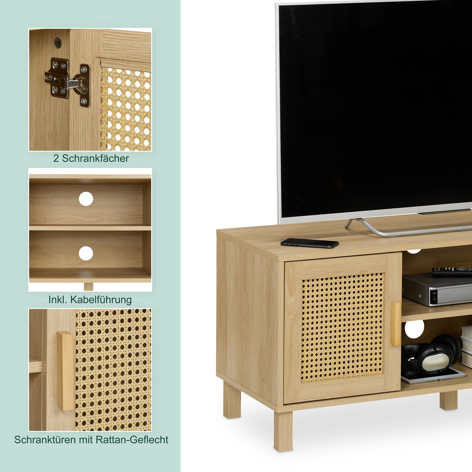 TV-Lowboard Rattan-Design Hellbraun von Relaxdays