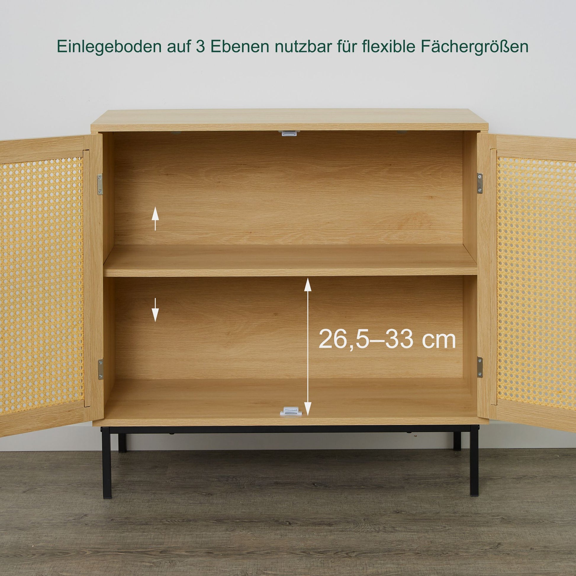 Sideboard mit 2 Rattan-Türen Hellbraun-Schwarz von Relaxdays