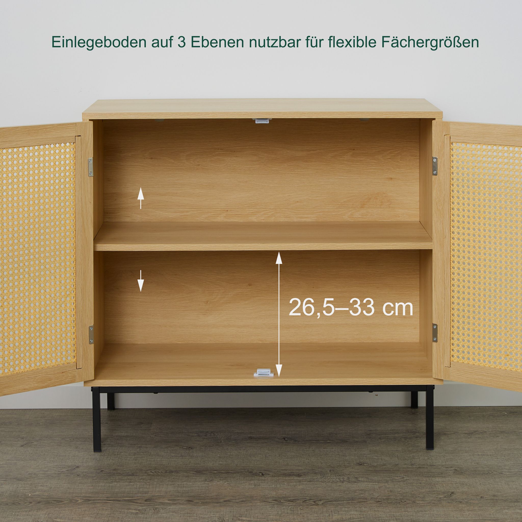 Sideboard mit 2 Rattan-Türen Hellbraun-Schwarz von Relaxdays