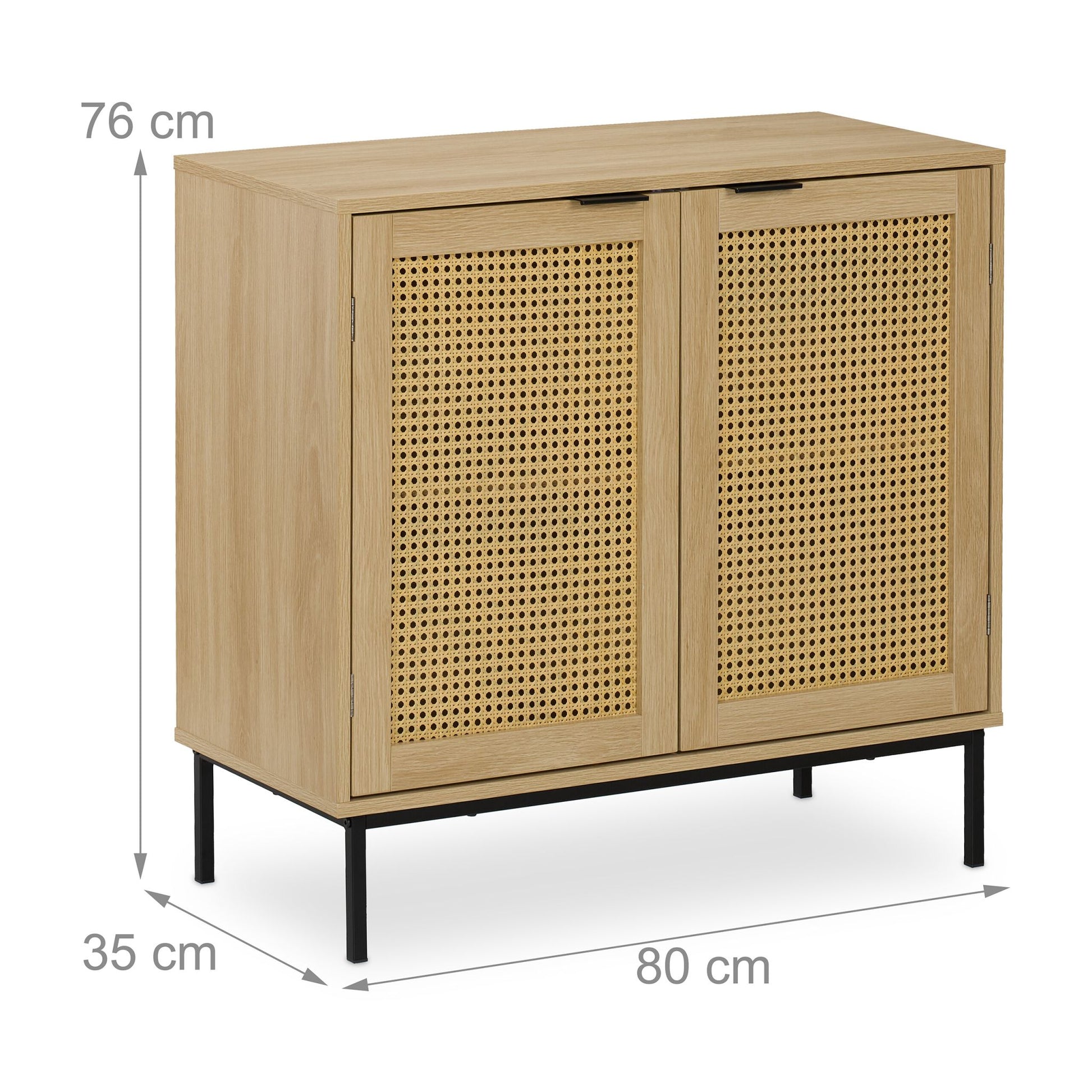 Sideboard mit 2 Rattan-Türen Hellbraun-Schwarz von Relaxdays