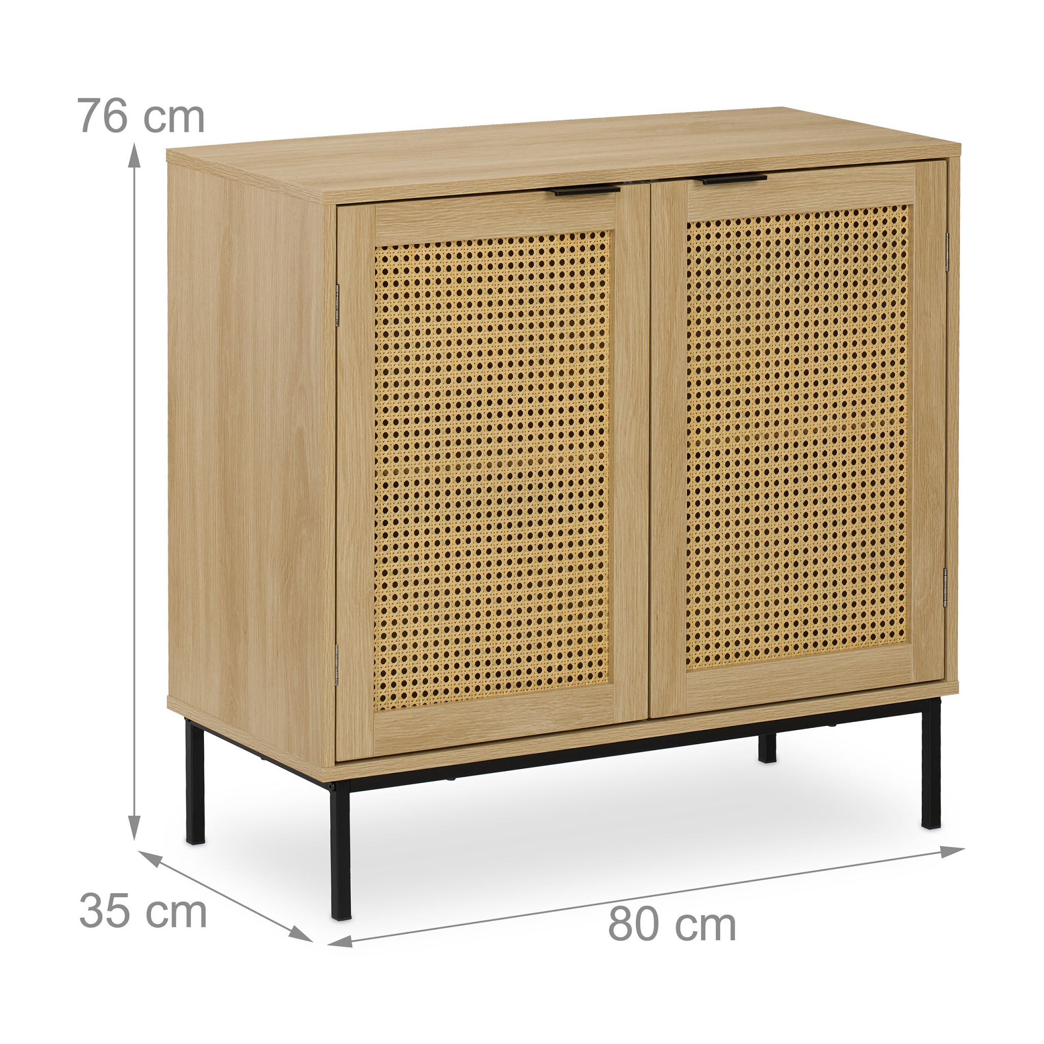 Sideboard mit 2 Rattan-Türen Hellbraun-Schwarz von Relaxdays