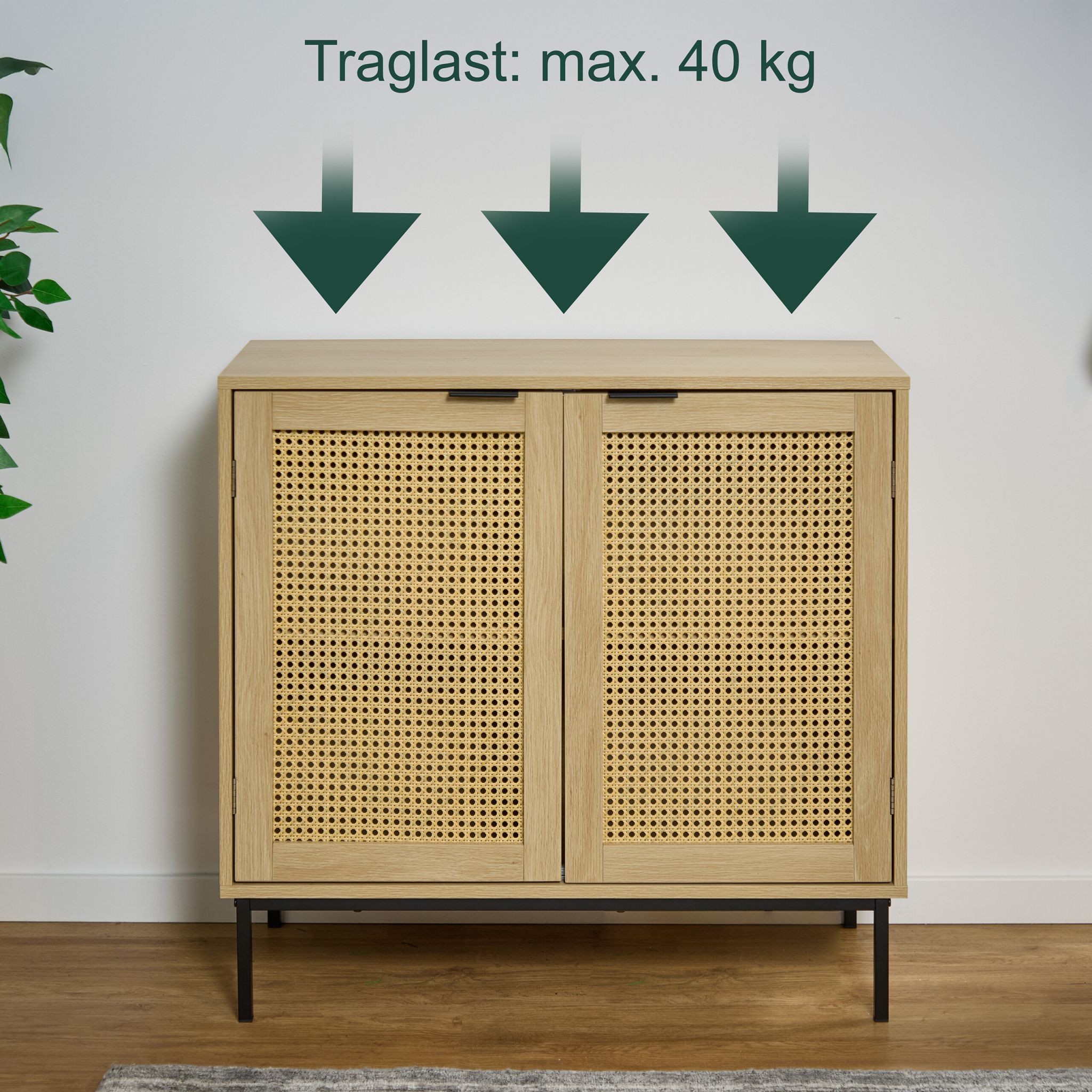 Sideboard mit 2 Rattan-Türen Hellbraun-Schwarz von Relaxdays