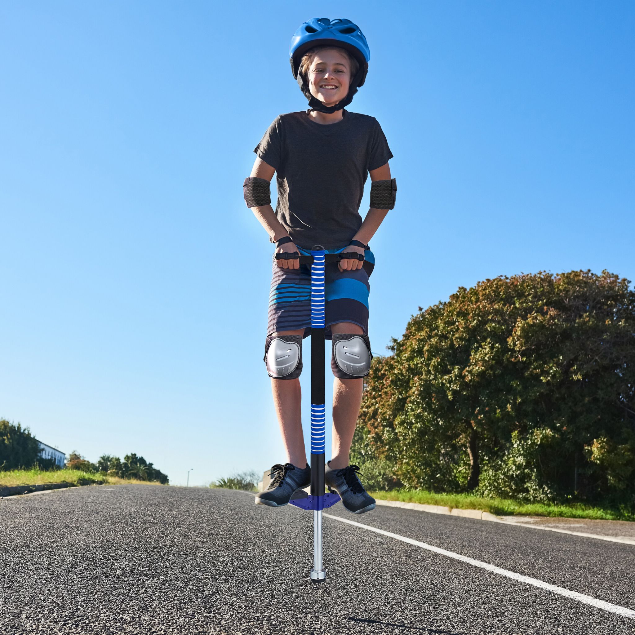 Pogo Stick für Kinder bis 35 kg Rot-Schwarz-Silber von Relaxdays