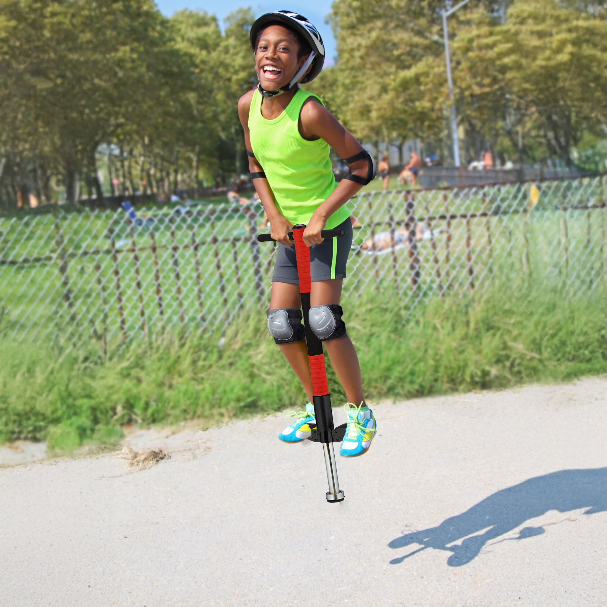 Pogo Stick für Kinder bis 35 kg Rot-Schwarz-Silber von Relaxdays