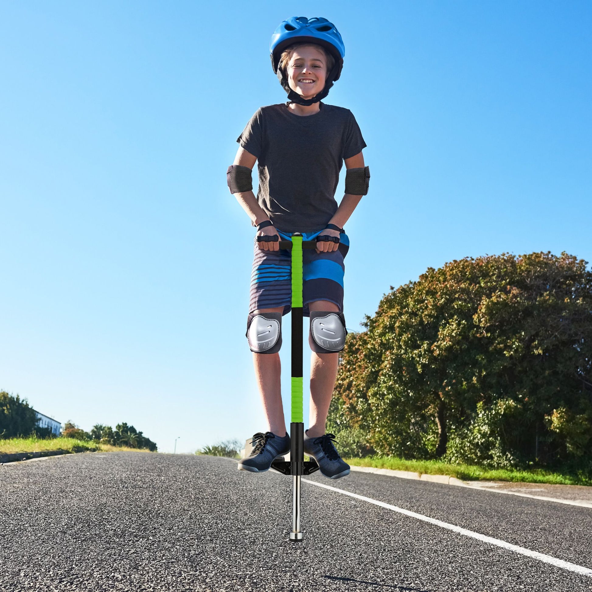 Pogo Stick für Kinder bis 35 kg Grün-Schwarz-Silber von Relaxdays