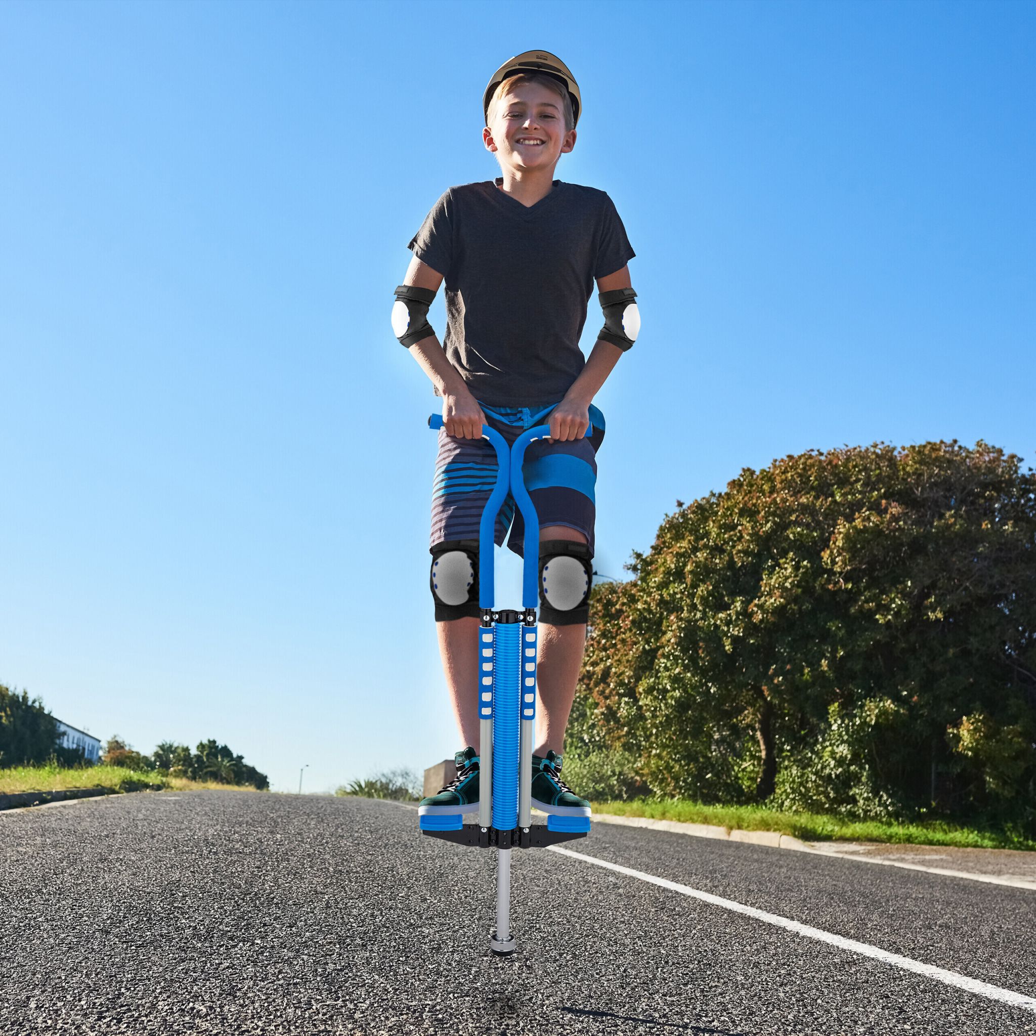 Pogo Stick für Kinder bis 60 kg Blau-Schwarz-Silber von Relaxdays