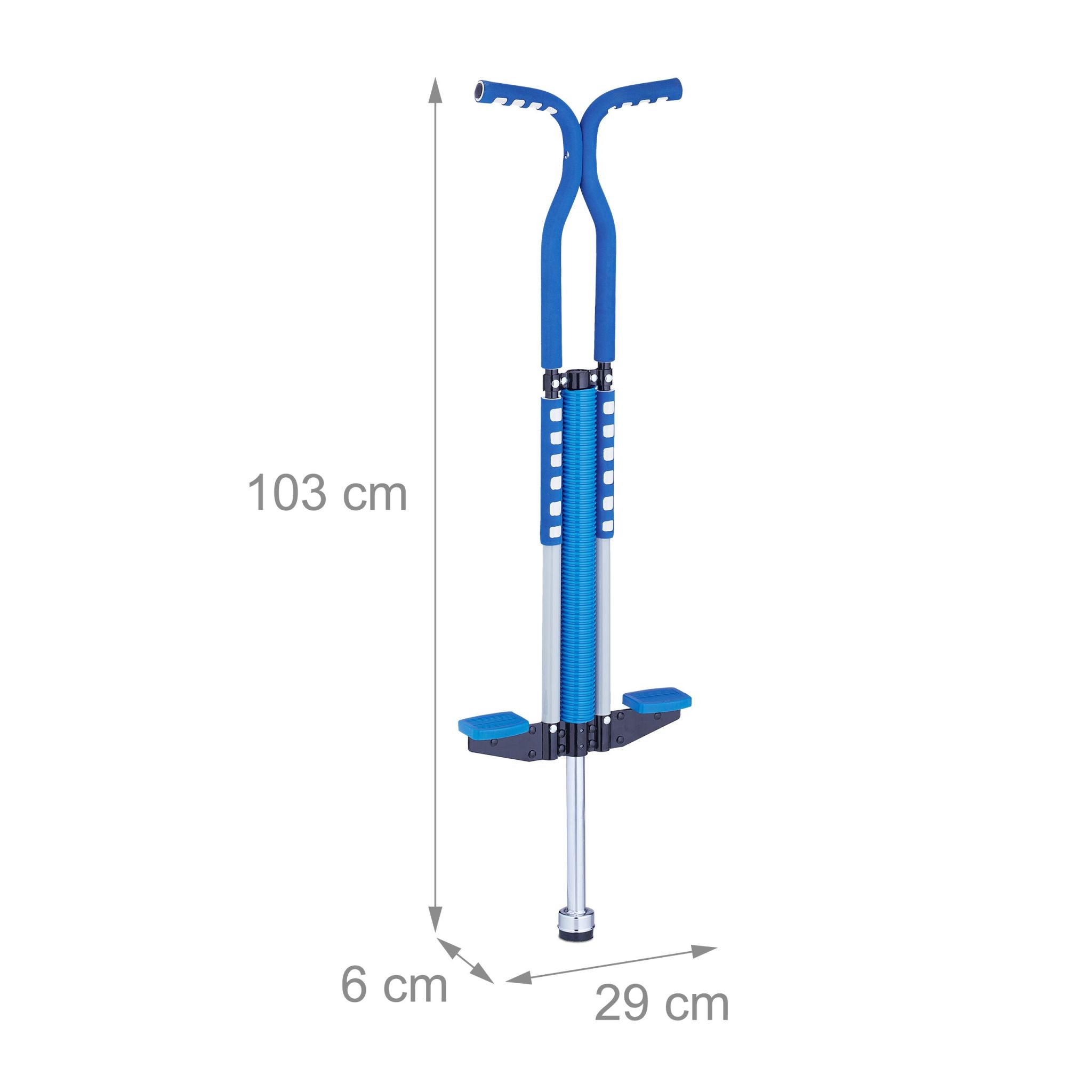 Pogo Stick für Kinder bis 60 kg Blau-Schwarz-Silber von Relaxdays