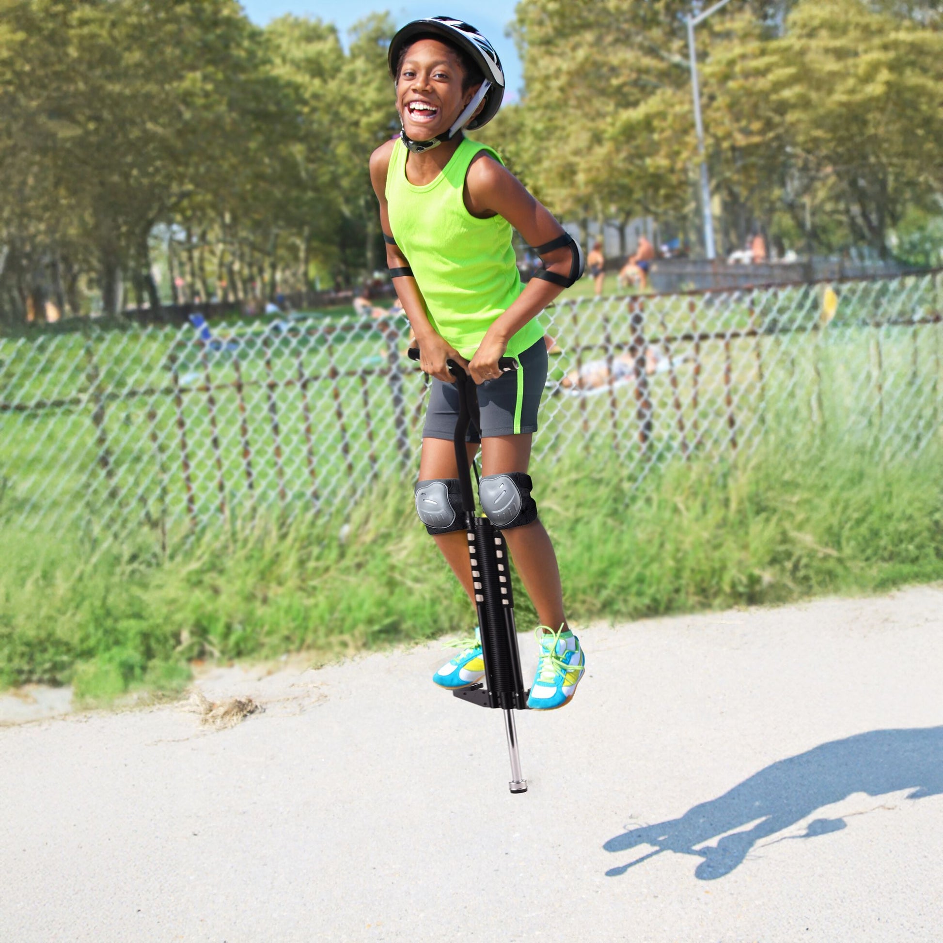 Pogo Stick für Kinder bis 60 kg Schwarz-Silber von Relaxdays
