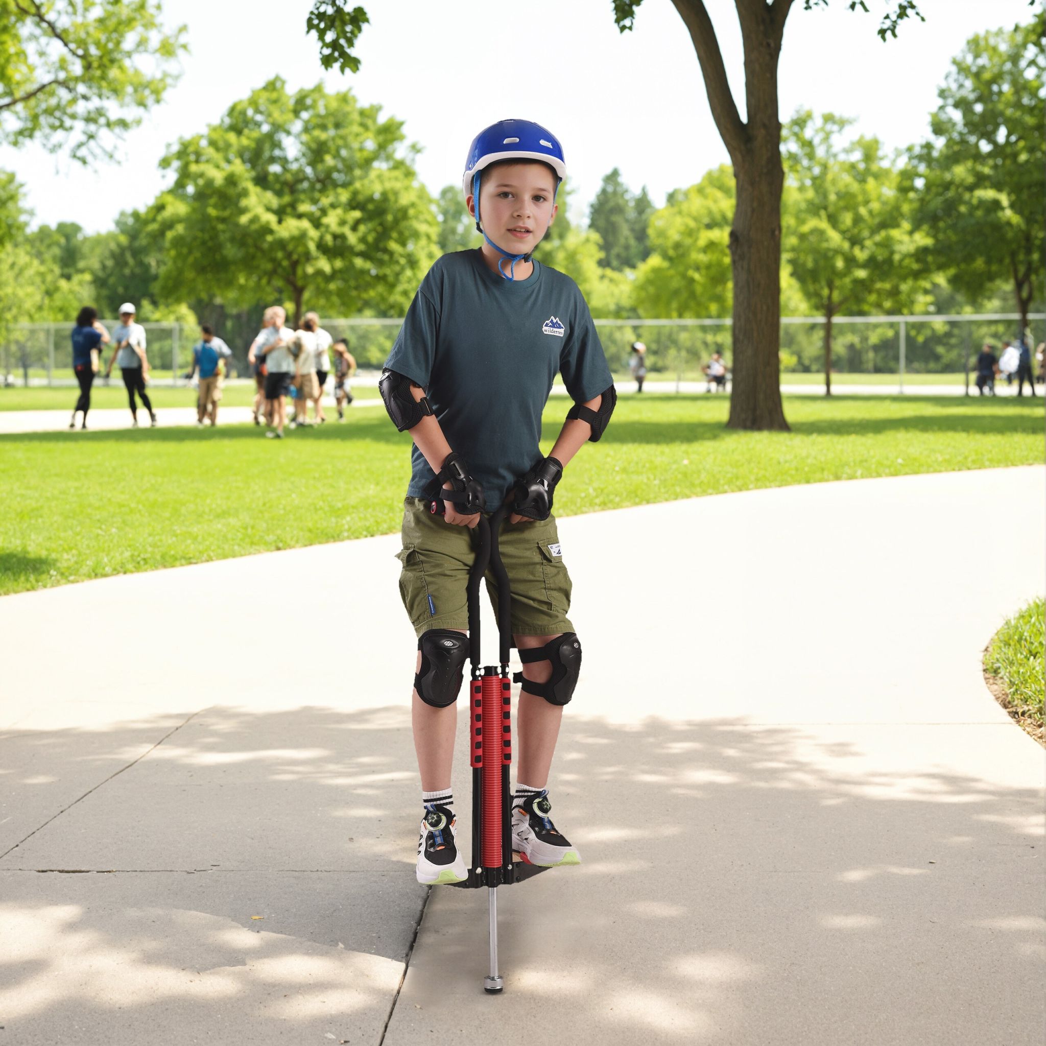 Pogo Stick für Kinder bis 60 kg Rot-Schwarz-Silber von Relaxdays
