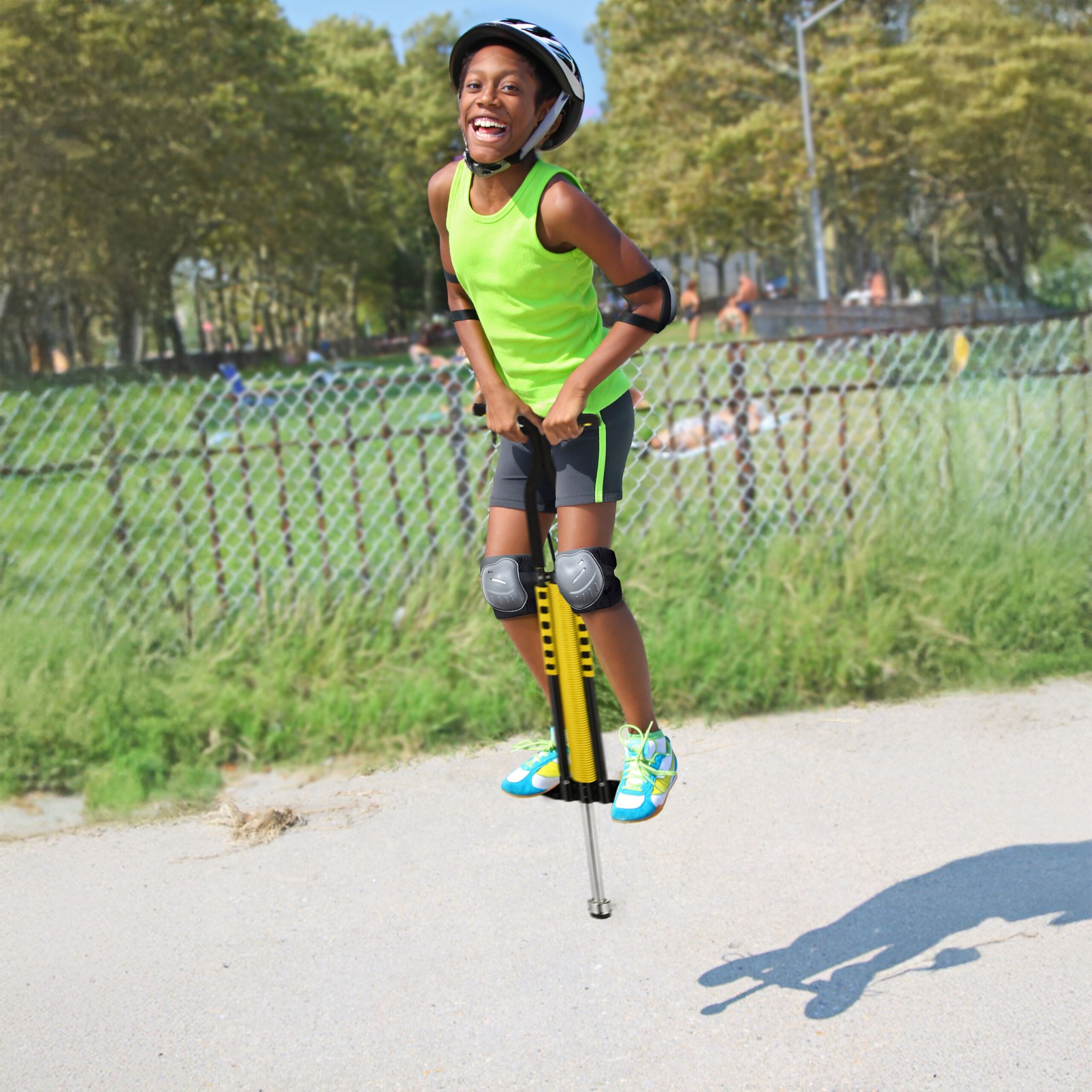 Pogo Stick für Kinder bis 60 kg Gelb-Schwarz-Silber von Relaxdays