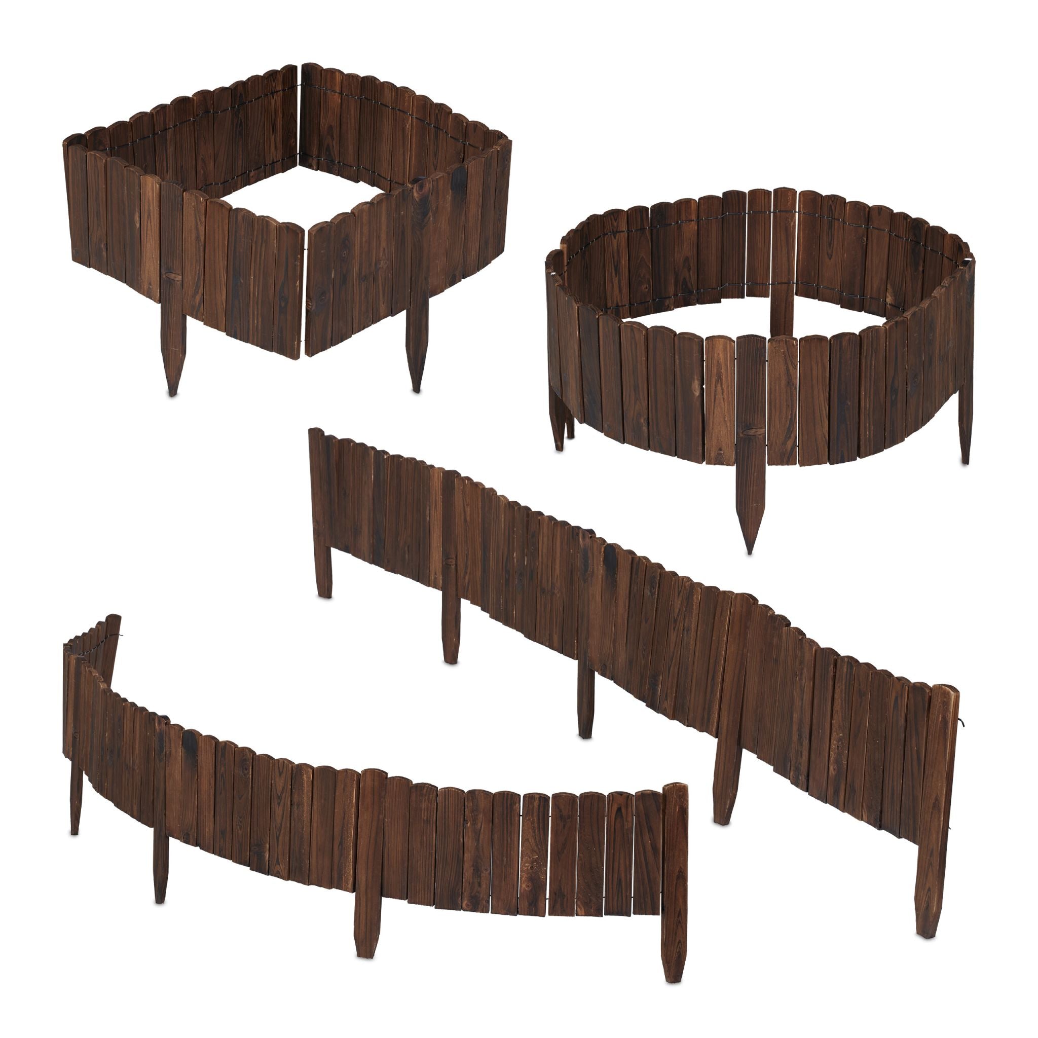 Beeteinfassung Holz flexibel Dunkelbraun von Relaxdays