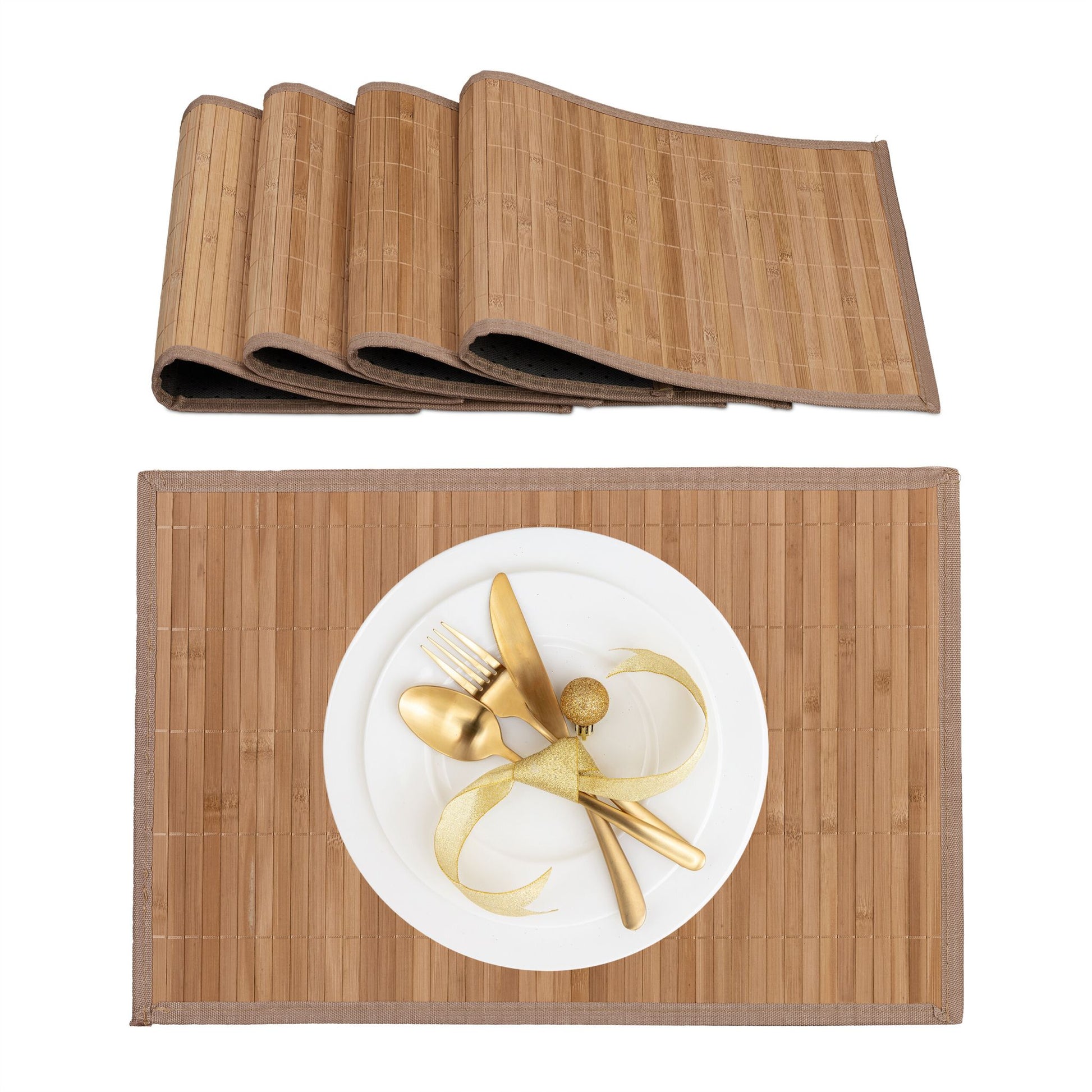 Tischset 4er-Set Bambus Hellbraun von Relaxdays