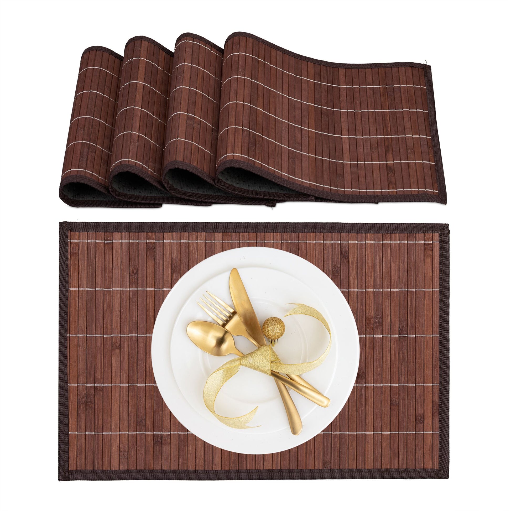 Tischset 4er-Set Bambus Braun-Schwarz von Relaxdays