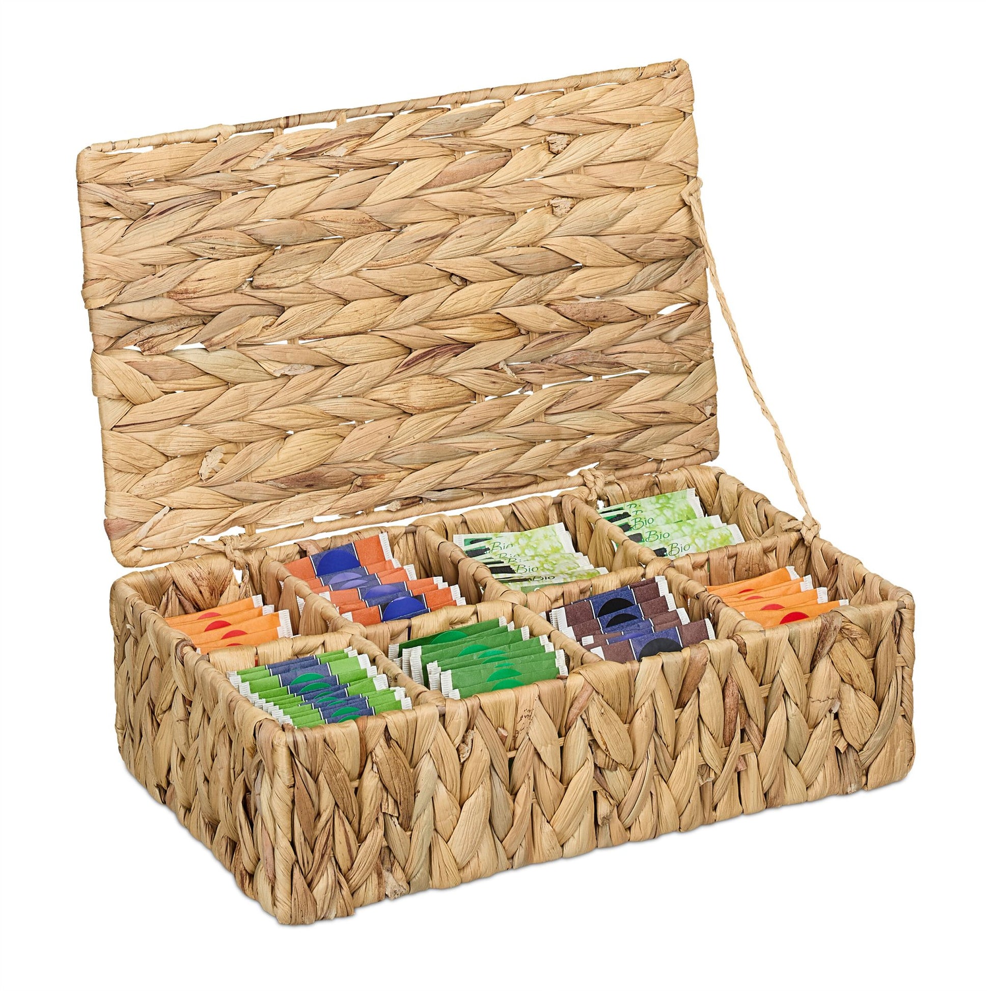 Teebox Wasserhyazinthe 8 Fächer Hellbraun von Relaxdays