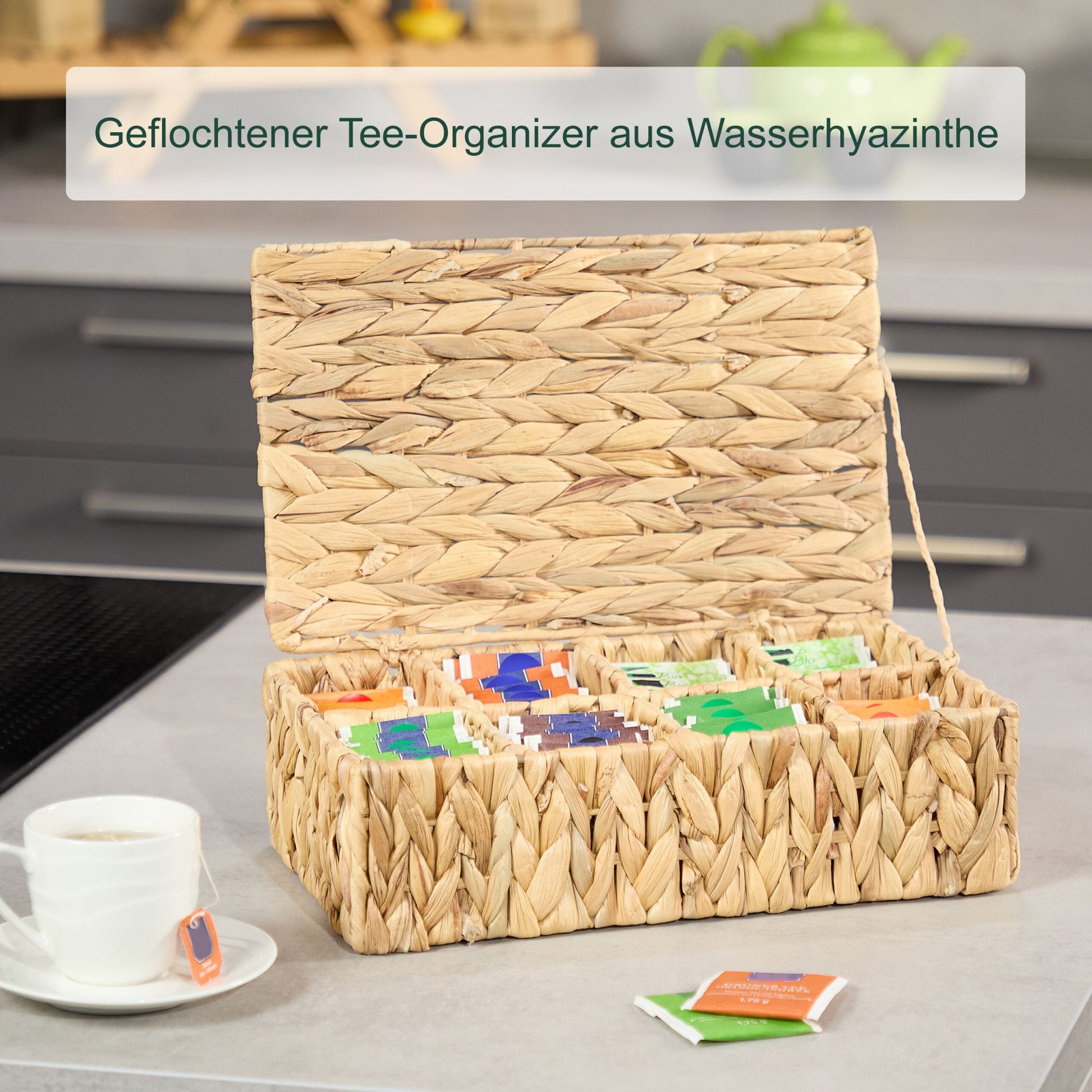 Teebox Wasserhyazinthe 8 Fächer Hellbraun von Relaxdays