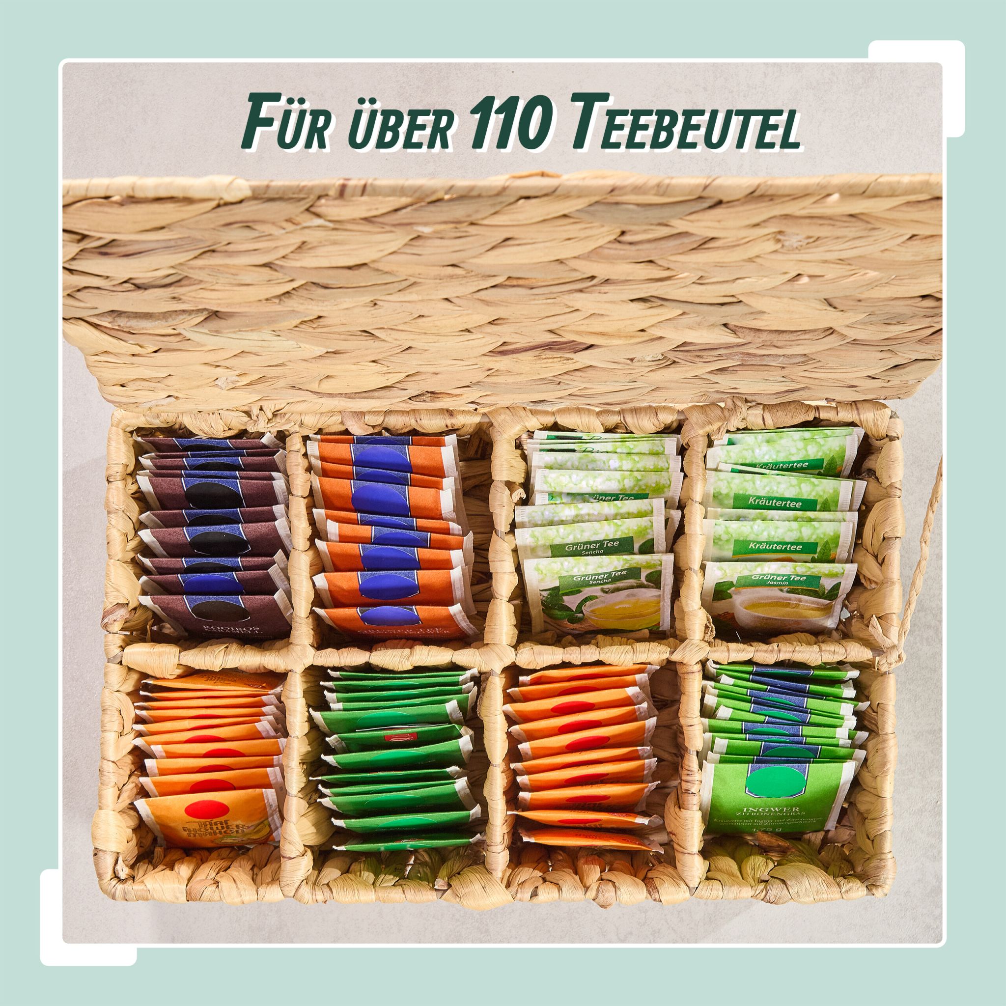 Teebox Wasserhyazinthe 8 Fächer Hellbraun von Relaxdays