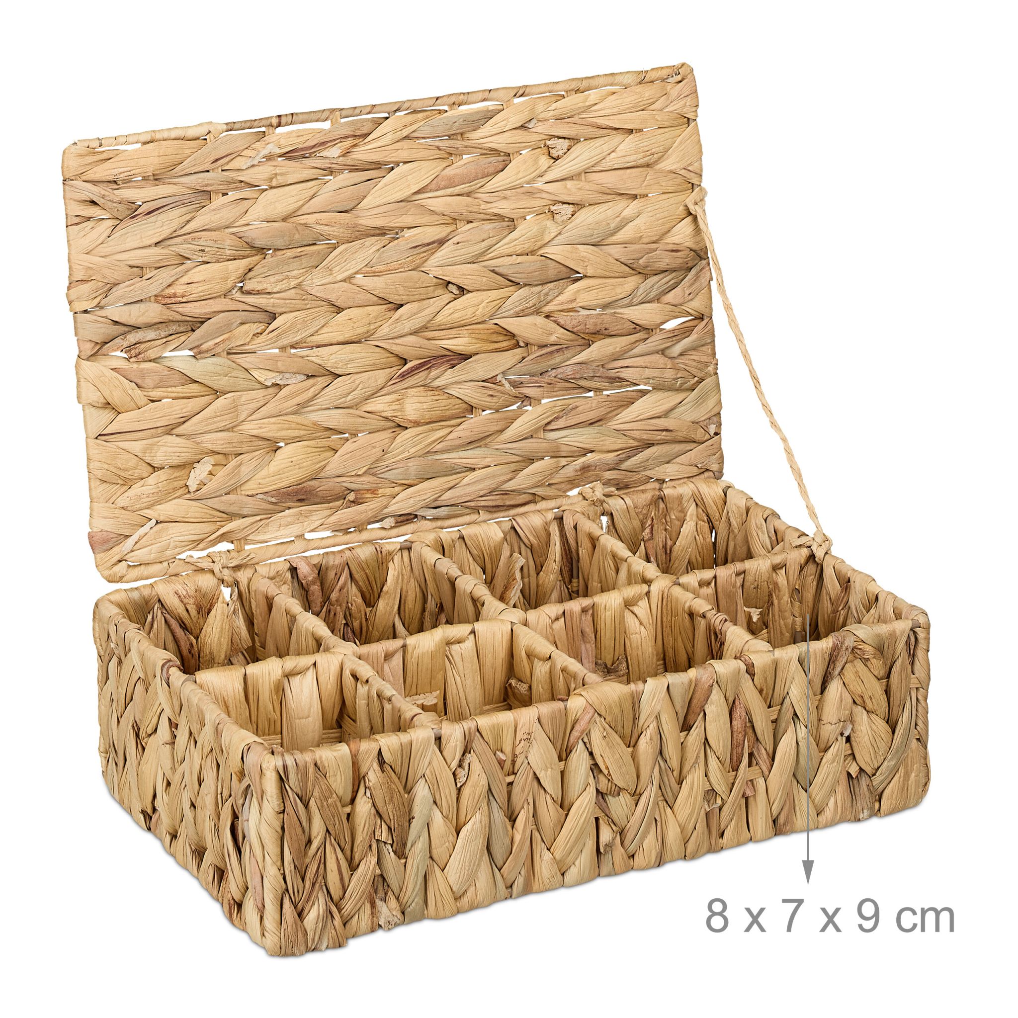Teebox Wasserhyazinthe 8 Fächer Hellbraun von Relaxdays