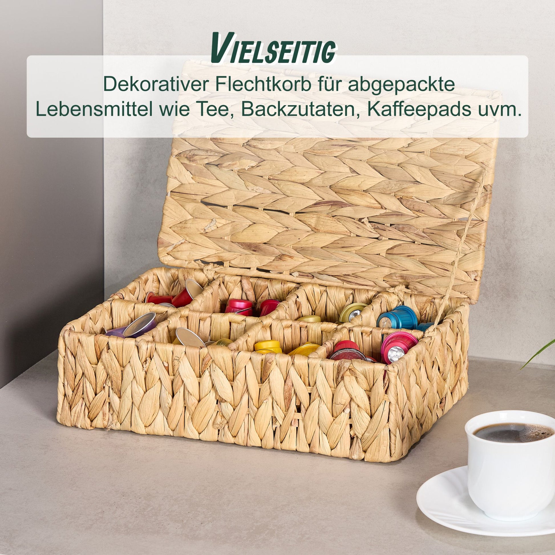 Teebox Wasserhyazinthe 8 Fächer Hellbraun von Relaxdays