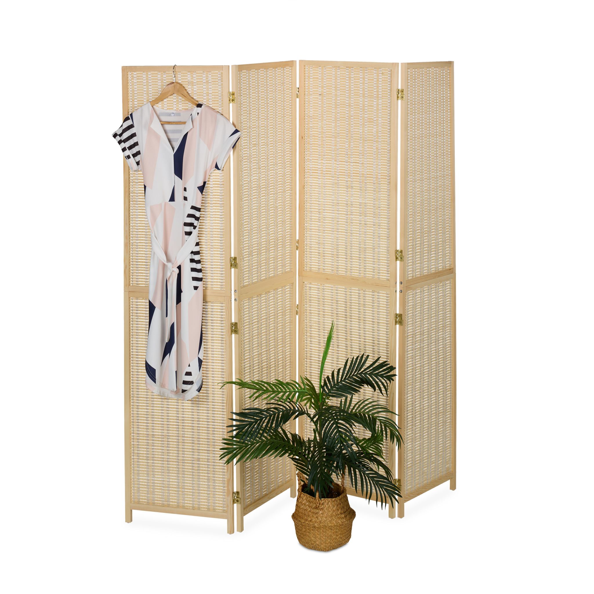 Paravent Bambus 4-teilig Hellbraun von Relaxdays