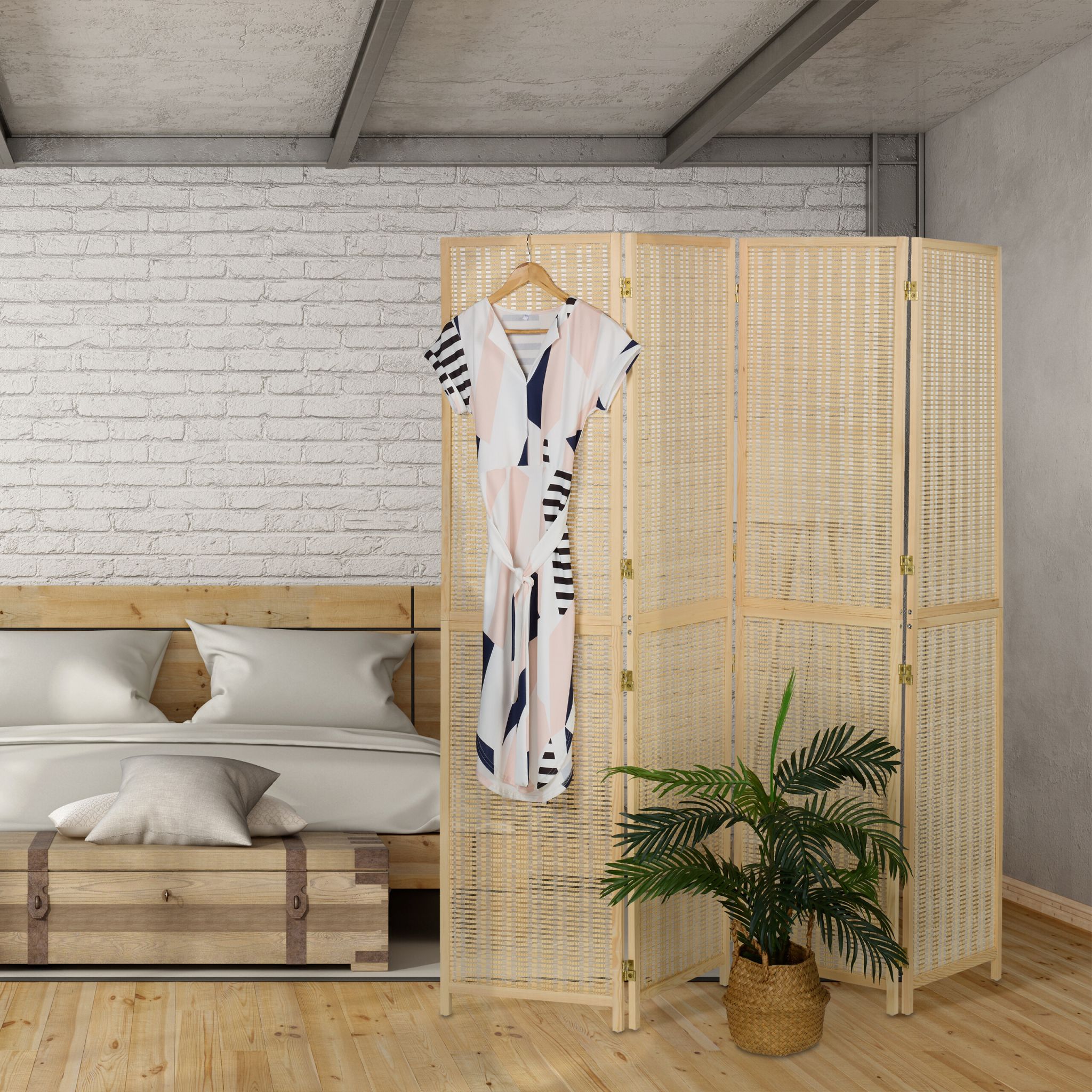 Paravent Bambus 4-teilig Hellbraun von Relaxdays