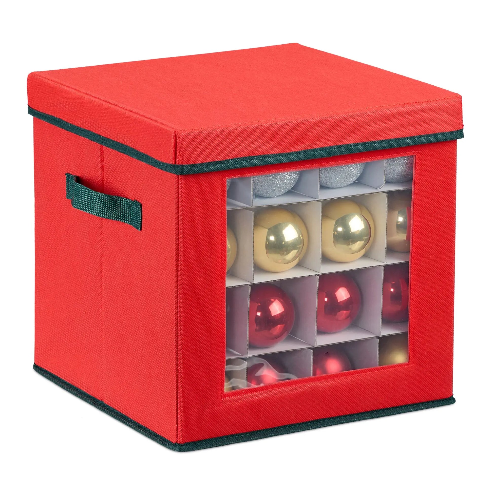 Weihnachtskugel Aufbewahrungsbox Weiss-Rot-Dunkelgrün Grösse M von Relaxdays