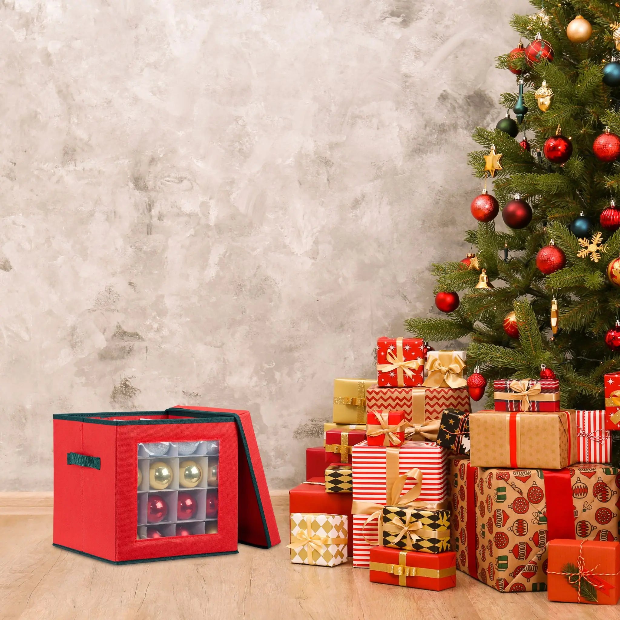 Weihnachtskugel Aufbewahrungsbox Weiss-Rot-Dunkelgrün Grösse M von Relaxdays