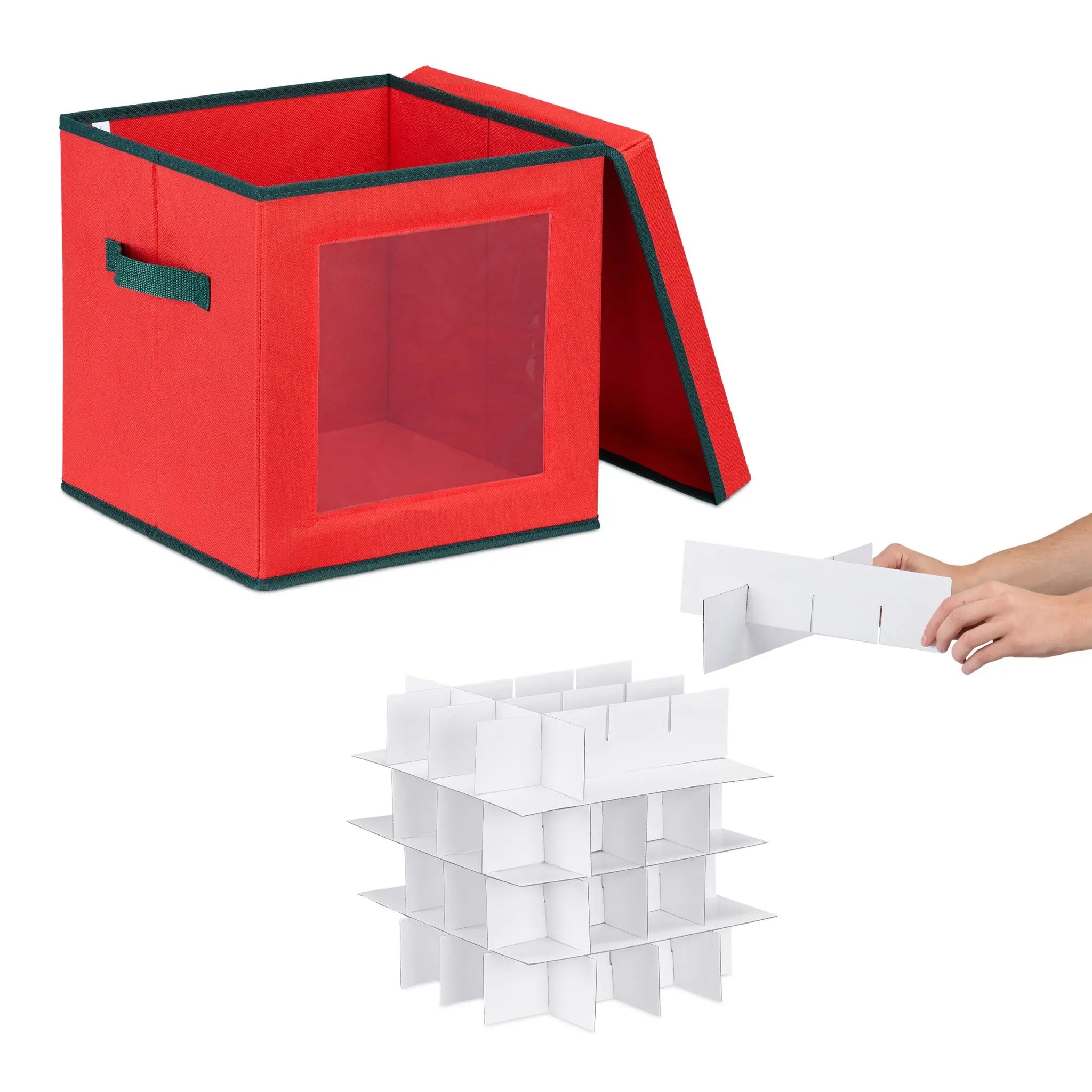 Weihnachtskugel Aufbewahrungsbox Weiss-Rot-Dunkelgrün Grösse M von Relaxdays