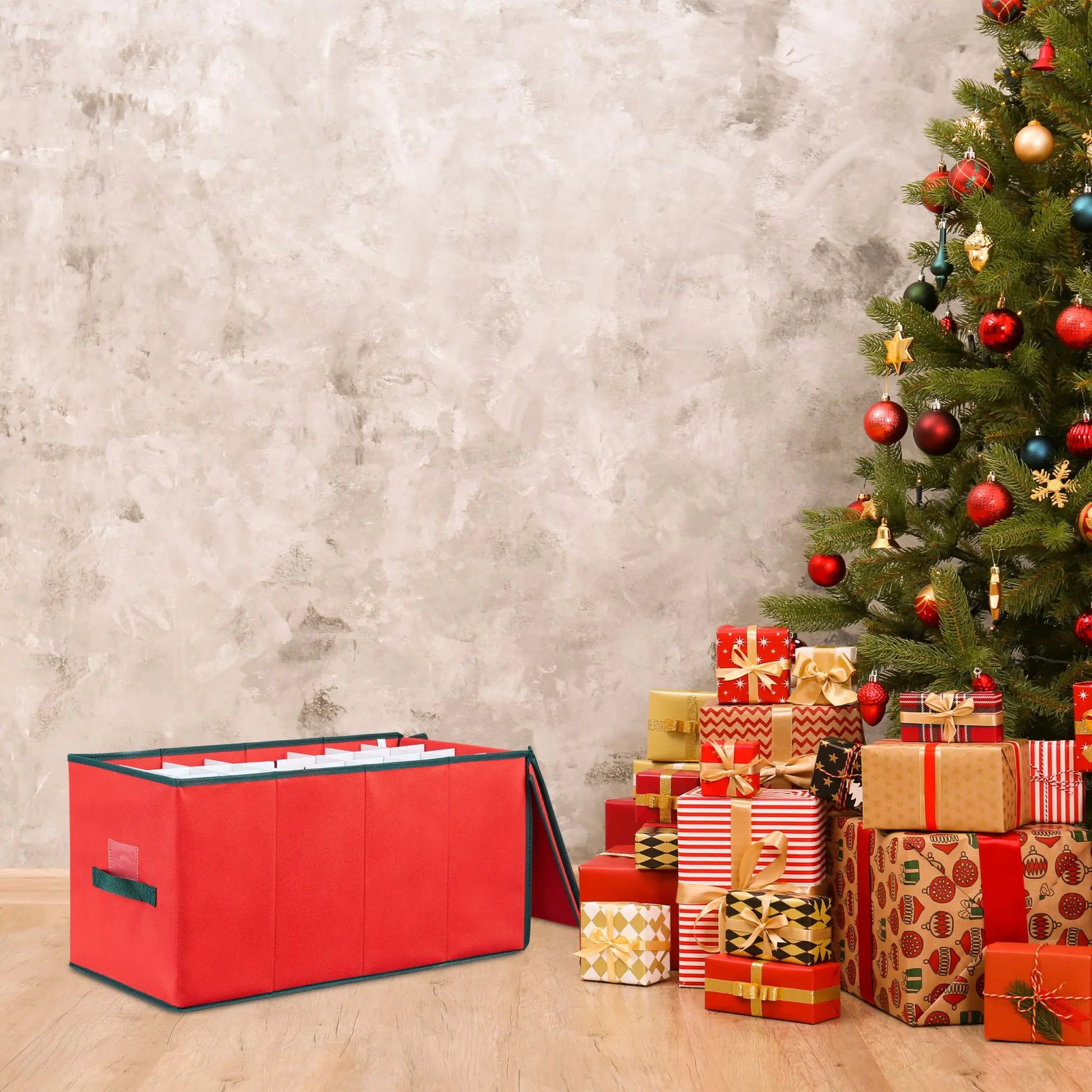Weihnachtskugel Aufbewahrungsbox Weiss-Rot-Dunkelgrün Grösse L von Relaxdays