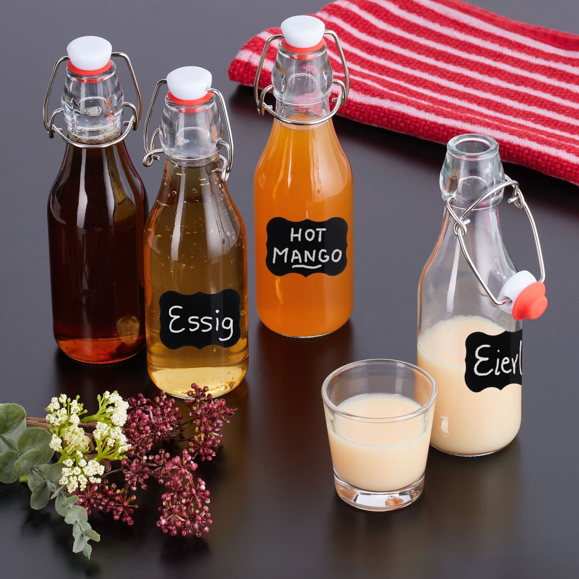 Bügelflaschen 250ml 6er-Set Weiss-Rot-Transparent von Relaxdays