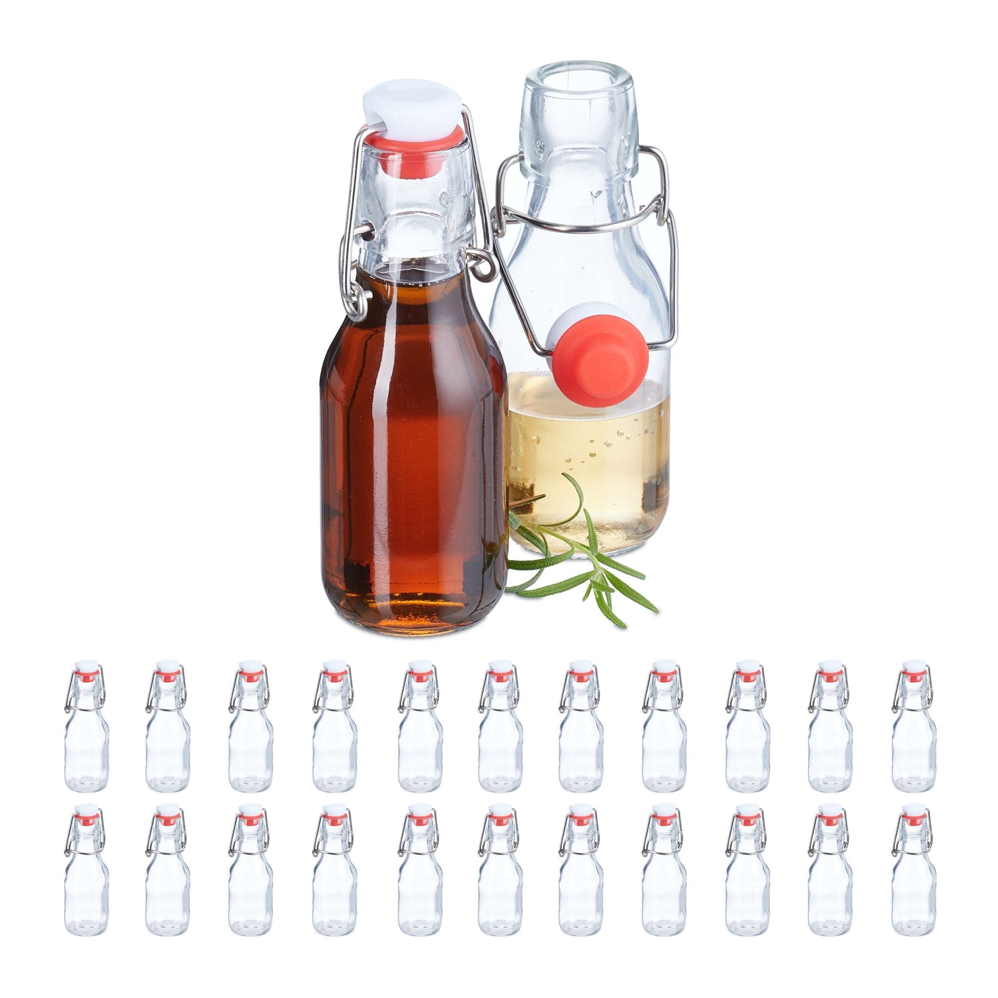 Bügelflaschen 100ml 24er-Set Weiss-Rot-Transparent von Relaxdays