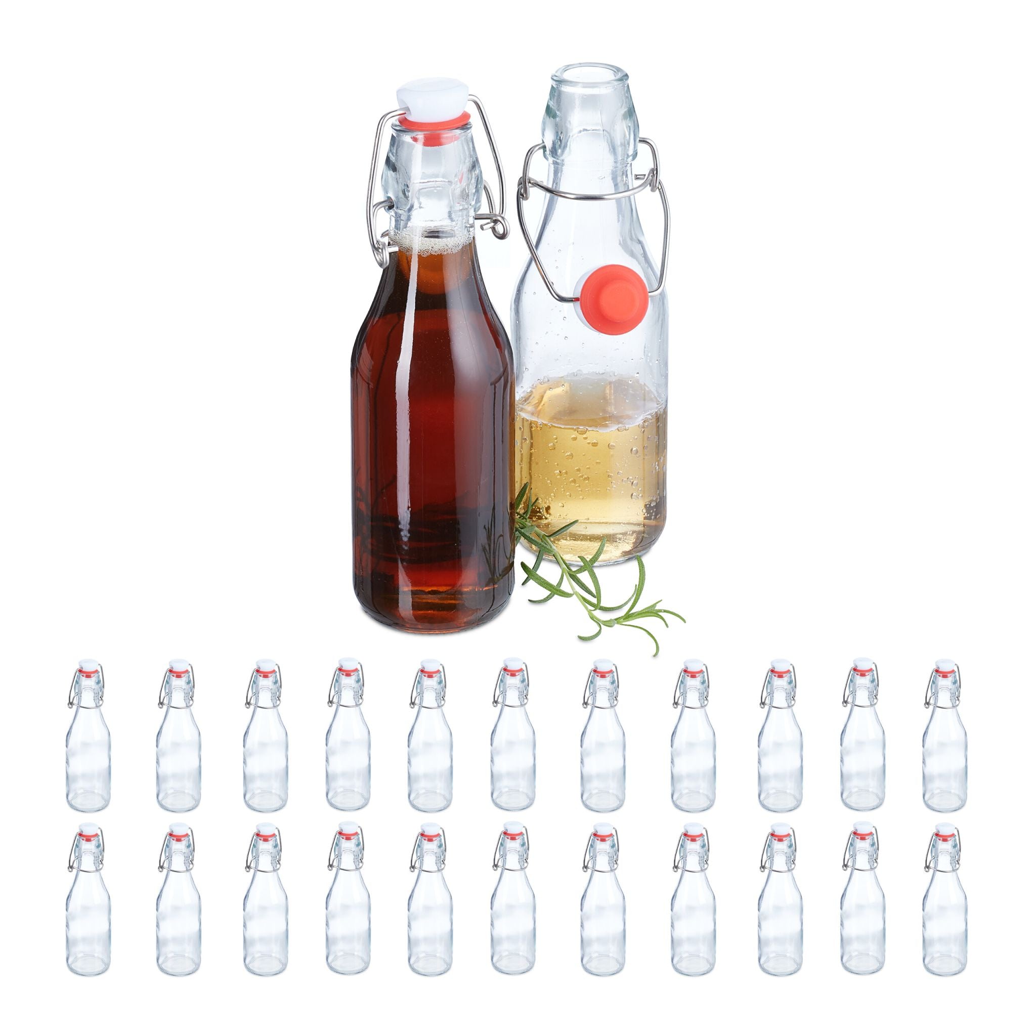 Glasflaschen Bügelverschluss 24er-Set Weiss-Rot-Transparent von Relaxdays