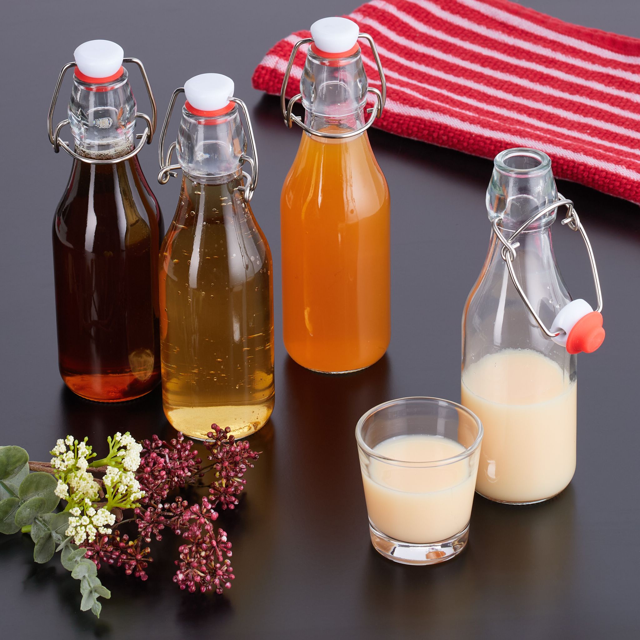 Glasflaschen Bügelverschluss 24er-Set Weiss-Rot-Transparent von Relaxdays