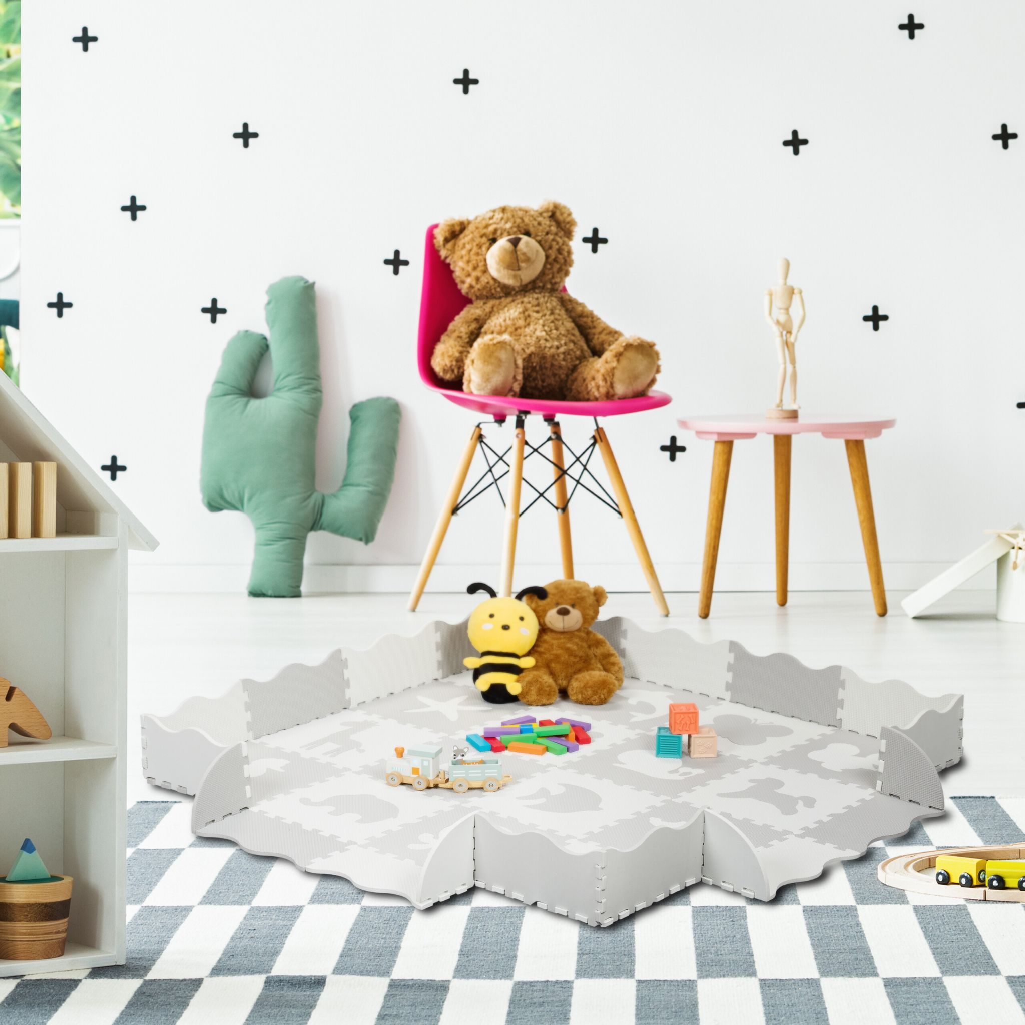 Puzzlematte mit Rand Tiermotive Weiss-Grau von Relaxdays