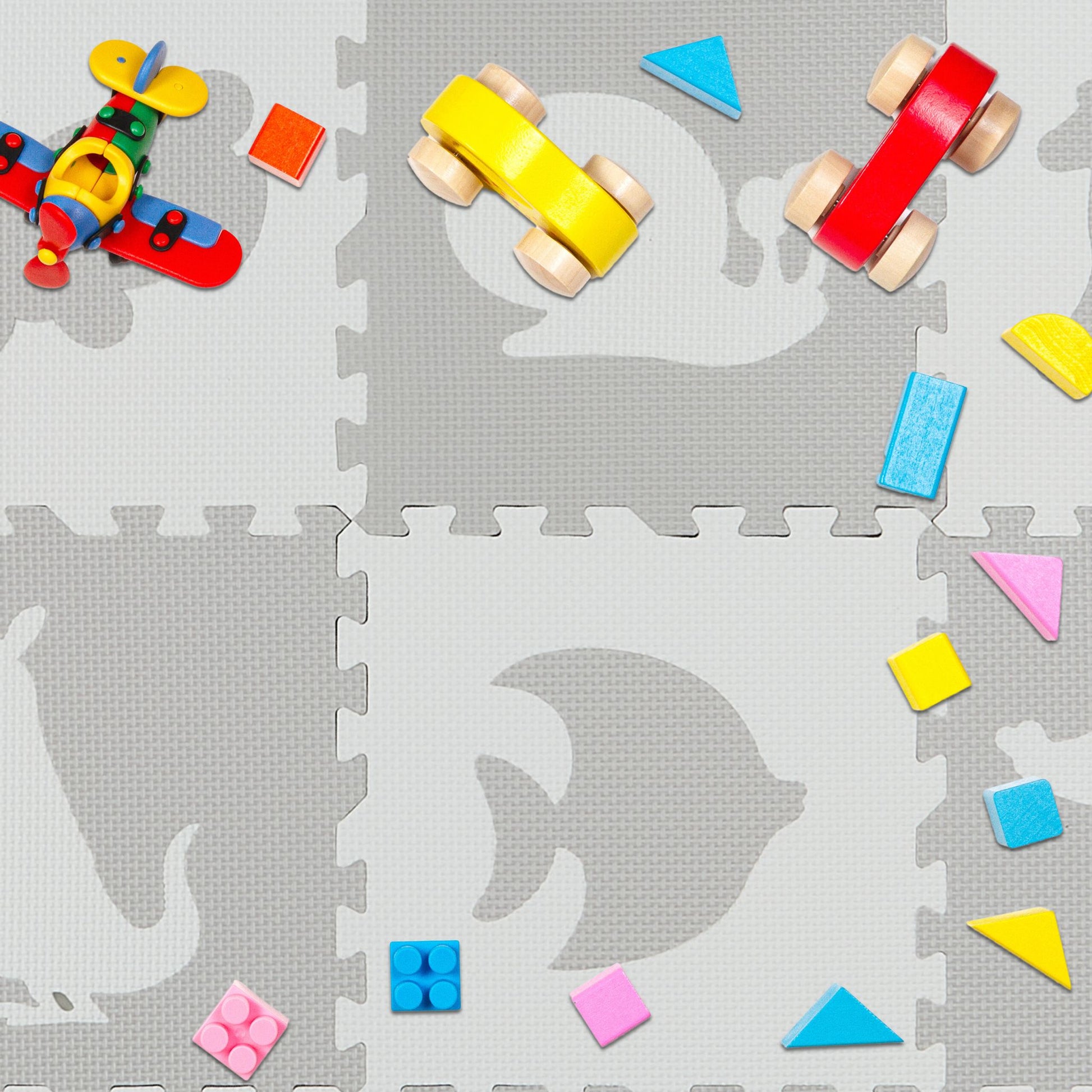 Puzzlematte mit Rand Tiermotive Weiss-Grau von Relaxdays