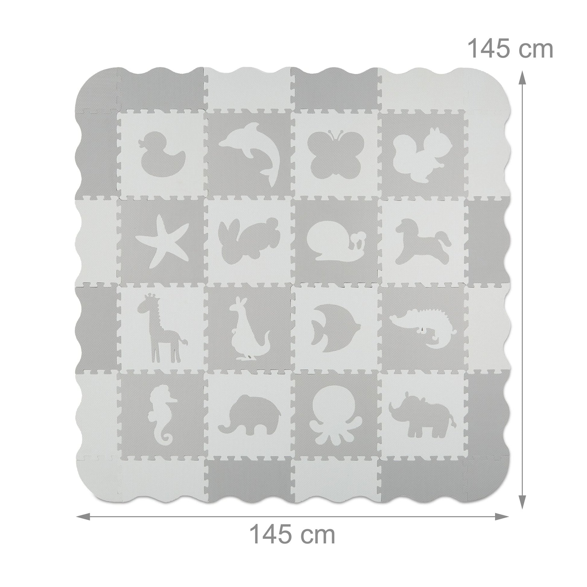 Puzzlematte mit Rand Tiermotive Weiss-Grau von Relaxdays