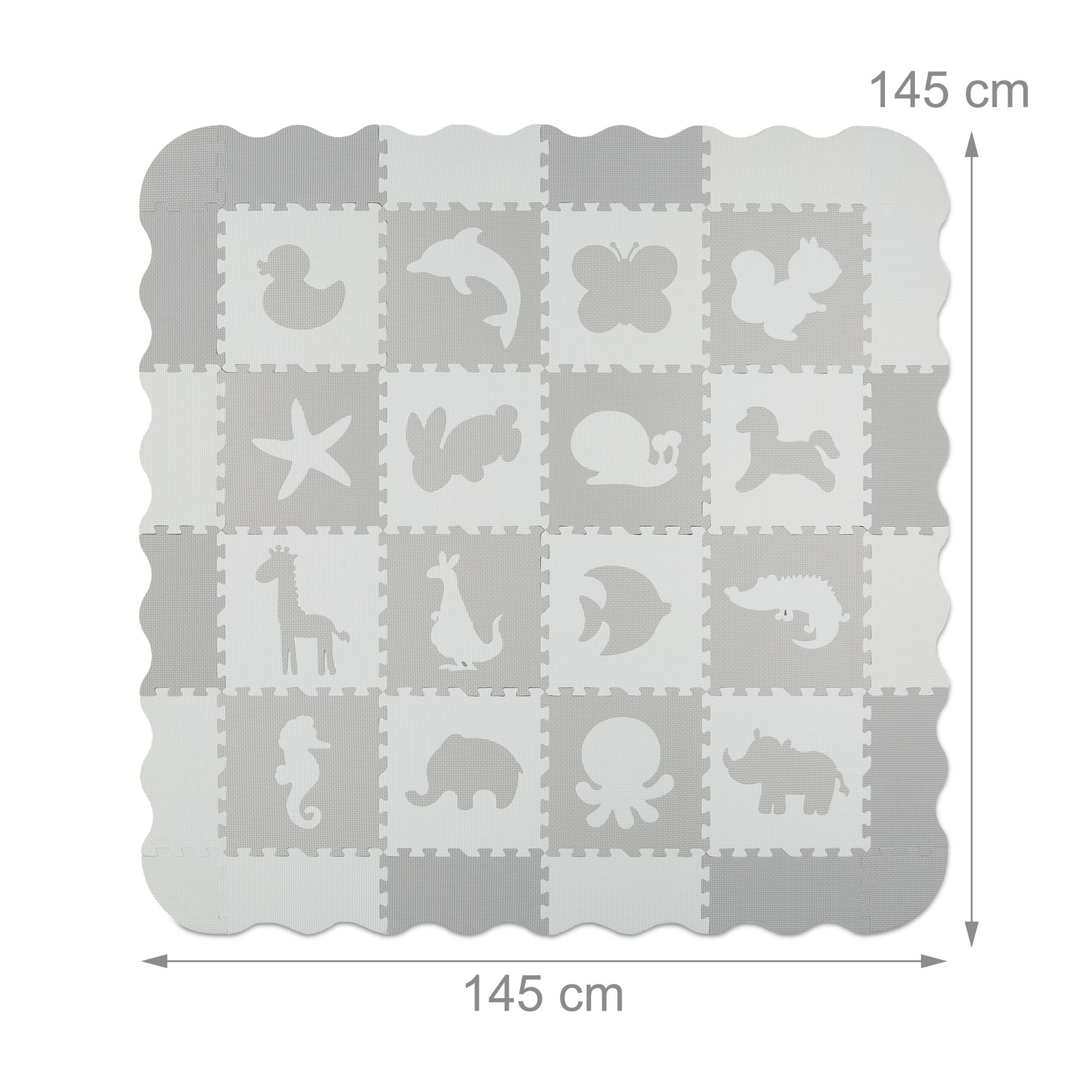 Puzzlematte mit Rand Tiermotive Weiss-Grau von Relaxdays