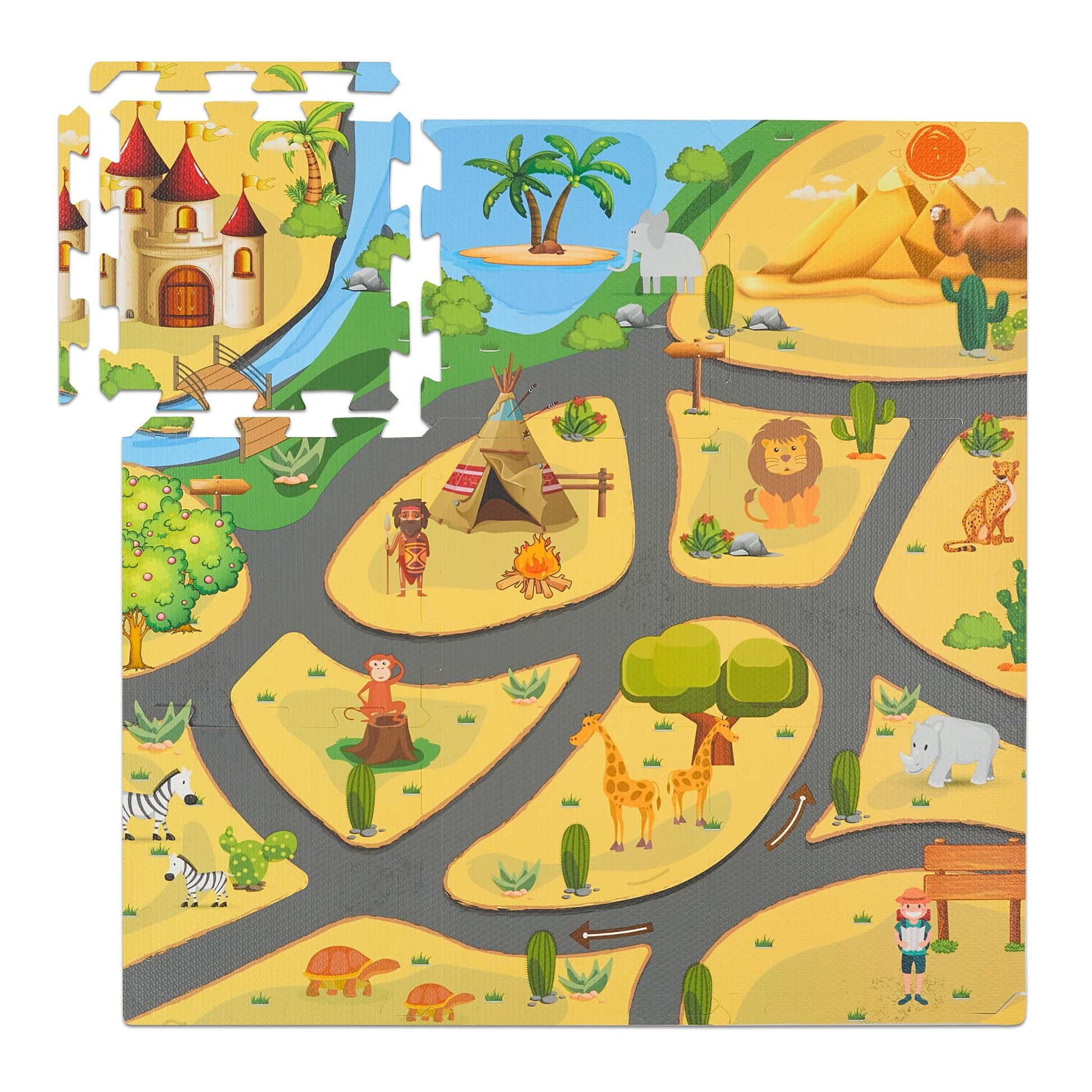 Puzzlematte Safari Blau-Gelb-Grün von Relaxdays