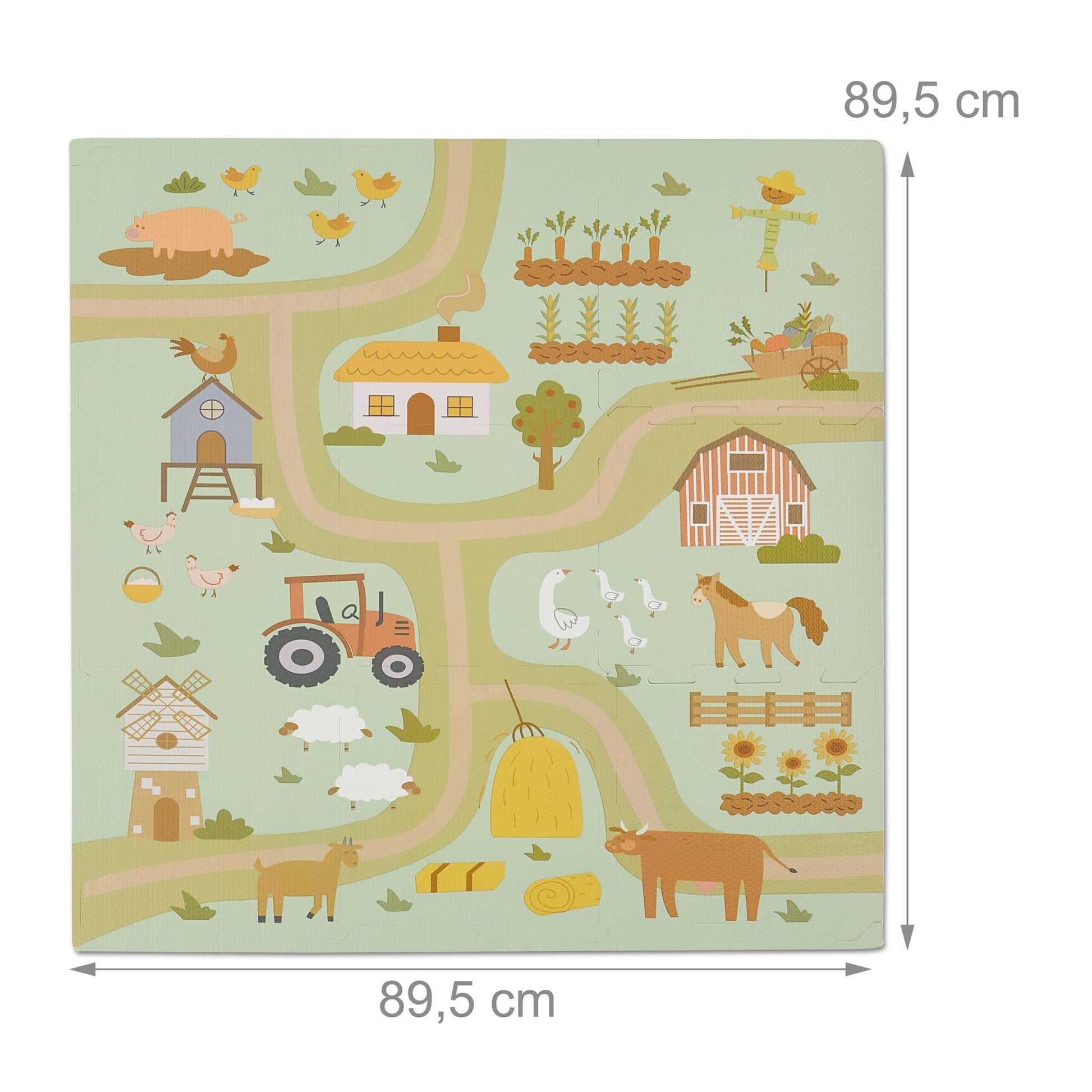 Puzzlematte Bauernhof Beige-Grün-Hellblau von Relaxdays