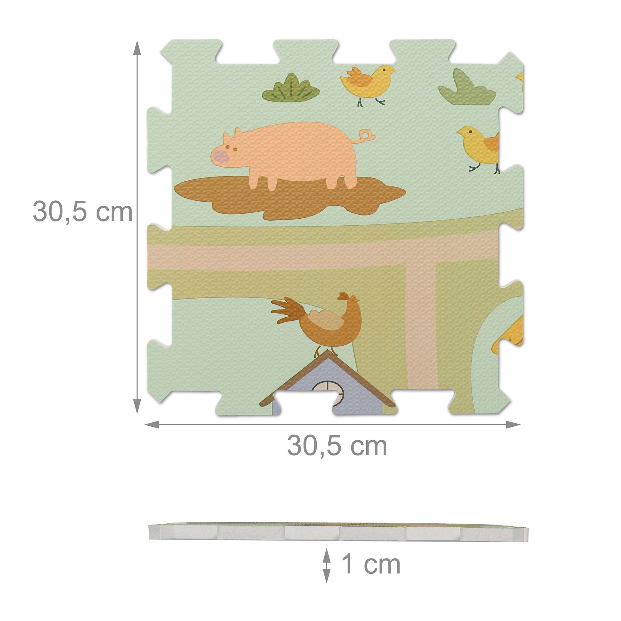 Puzzlematte Bauernhof Beige-Grün-Hellblau von Relaxdays