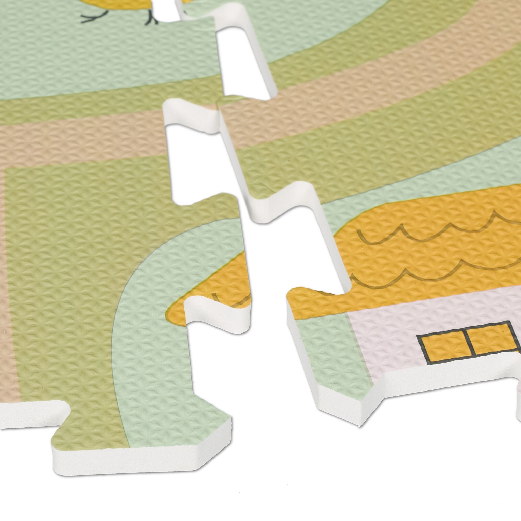 Puzzlematte Bauernhof Beige-Grün-Hellblau von Relaxdays