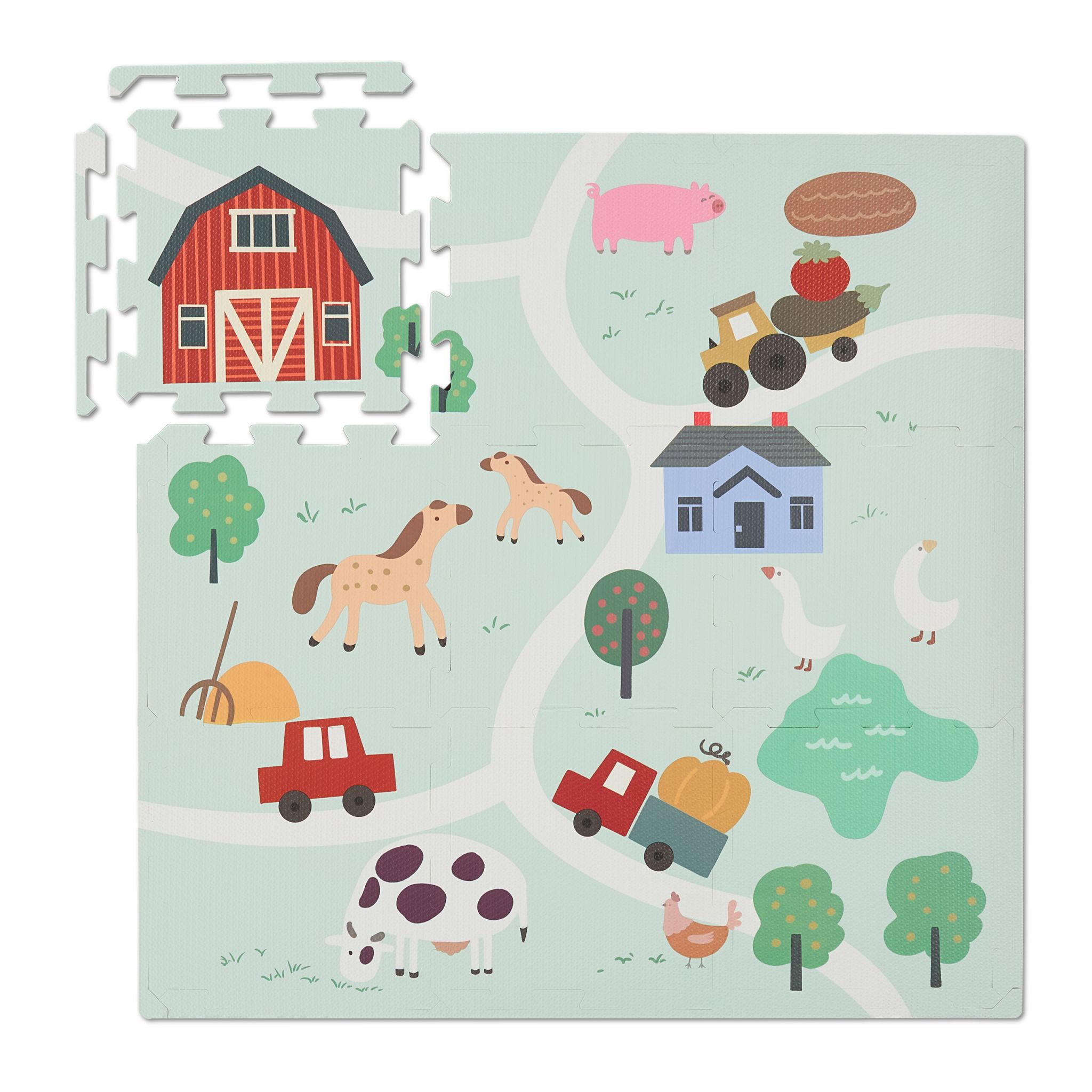 Puzzlematte Farm Weiss-Grün-Rot von Relaxdays
