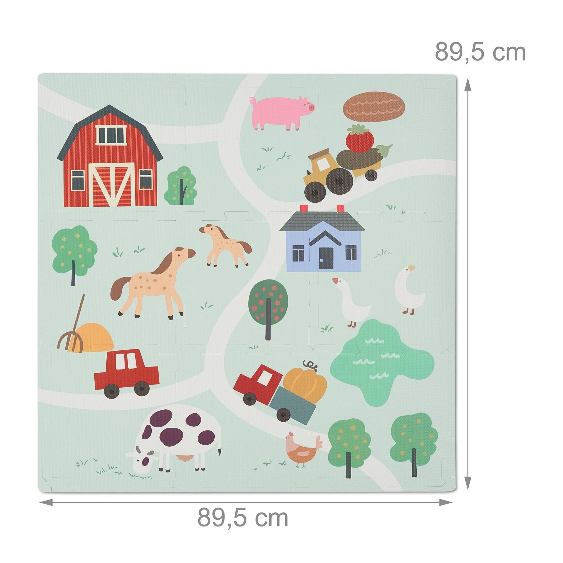 Puzzlematte Farm Weiss-Grün-Rot von Relaxdays