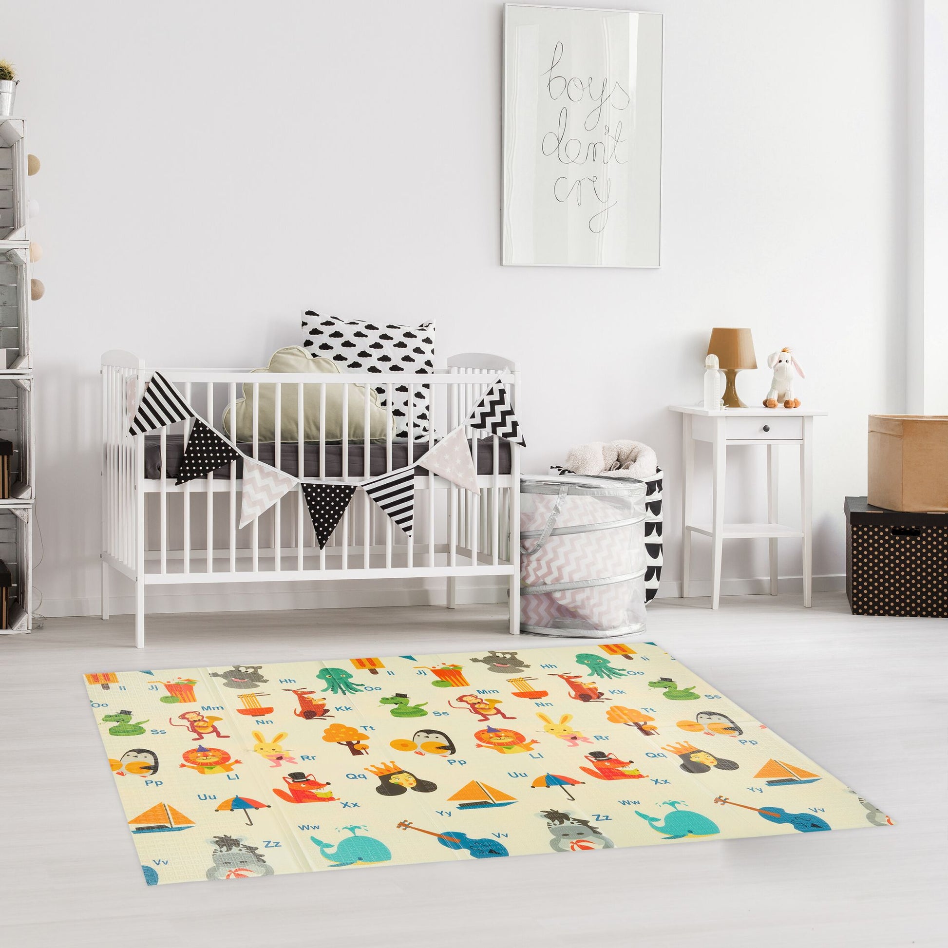 Faltbare Spielmatte Tiere, Strasse, ABC Blau-Gelb-Grün von Relaxdays