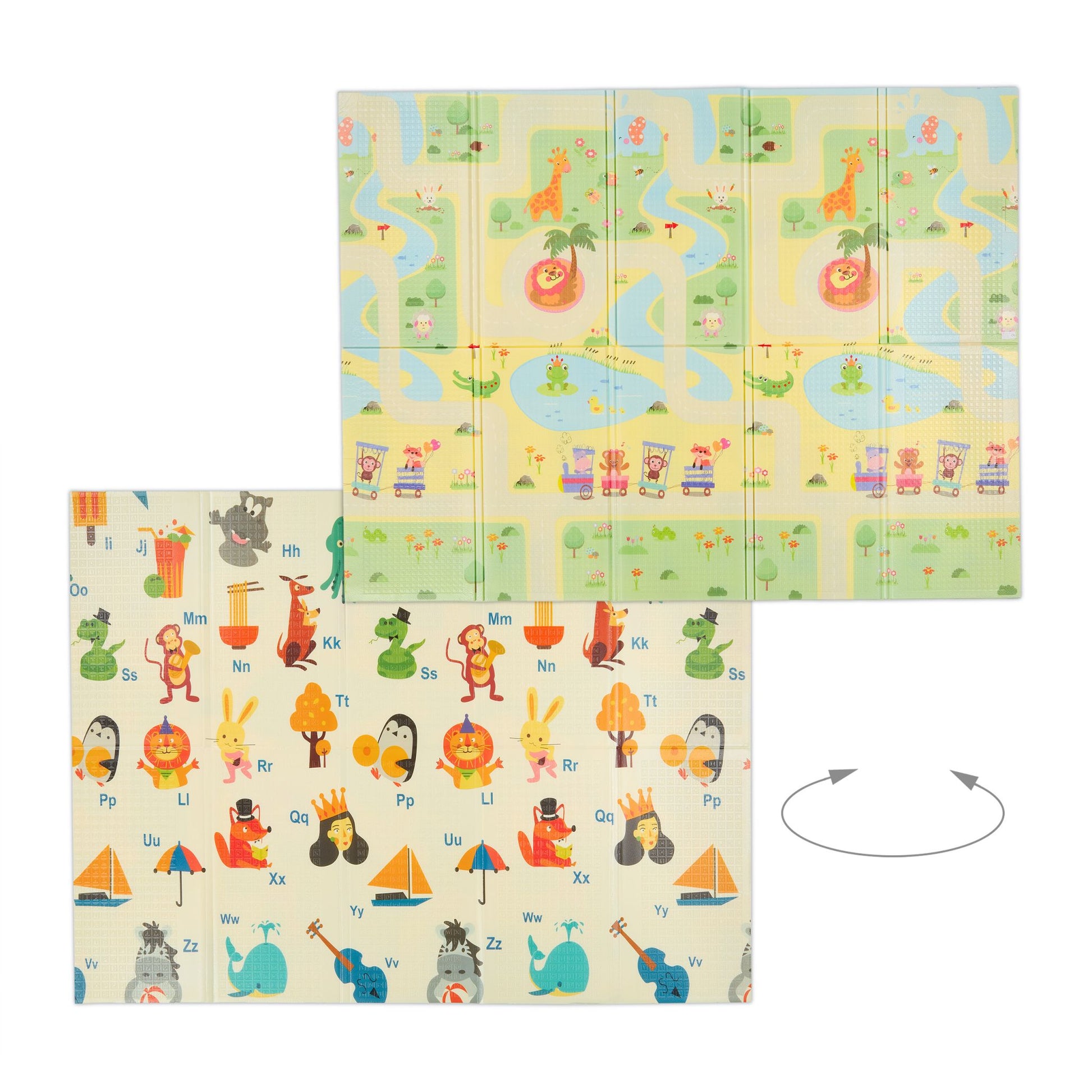 Faltbare Spielmatte Tiere, Strasse, ABC Blau-Gelb-Grün von Relaxdays