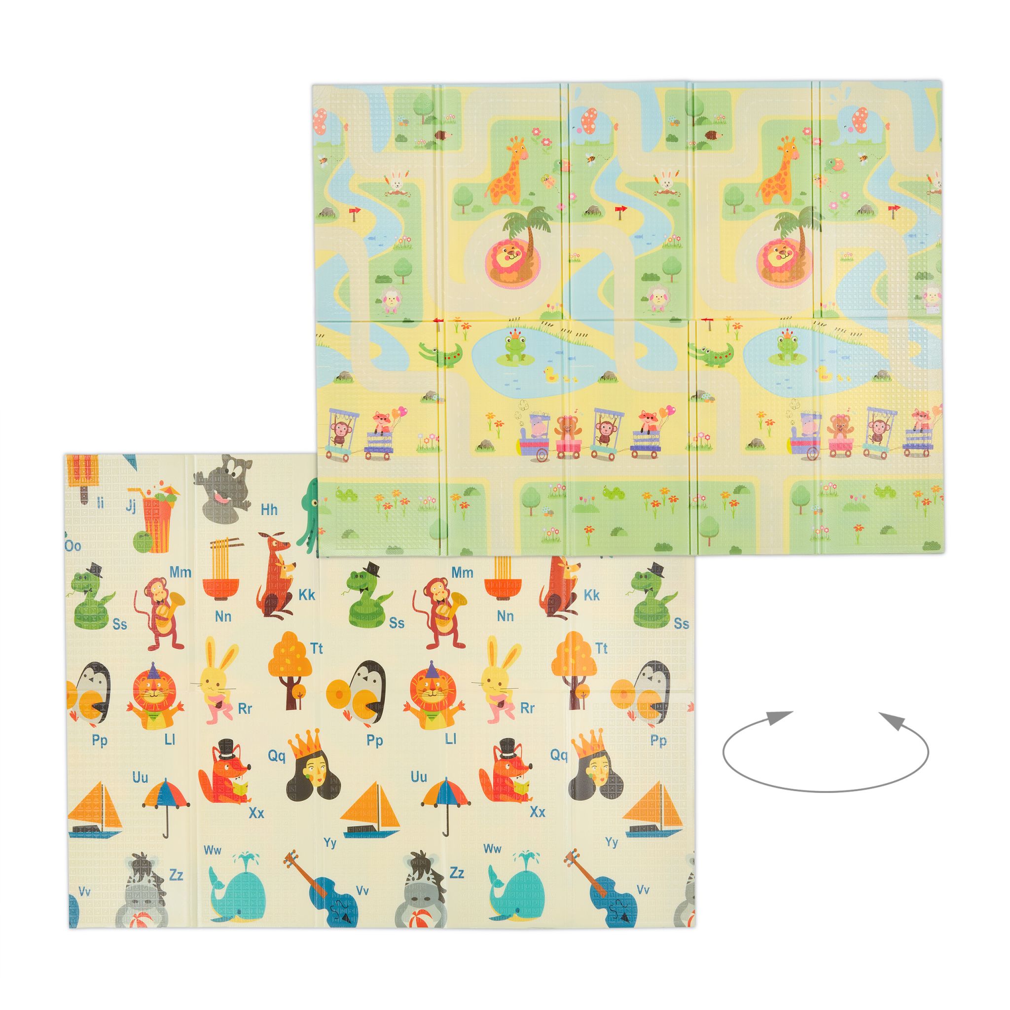 Faltbare Spielmatte Tiere, Strasse, ABC Blau-Gelb-Grün von Relaxdays