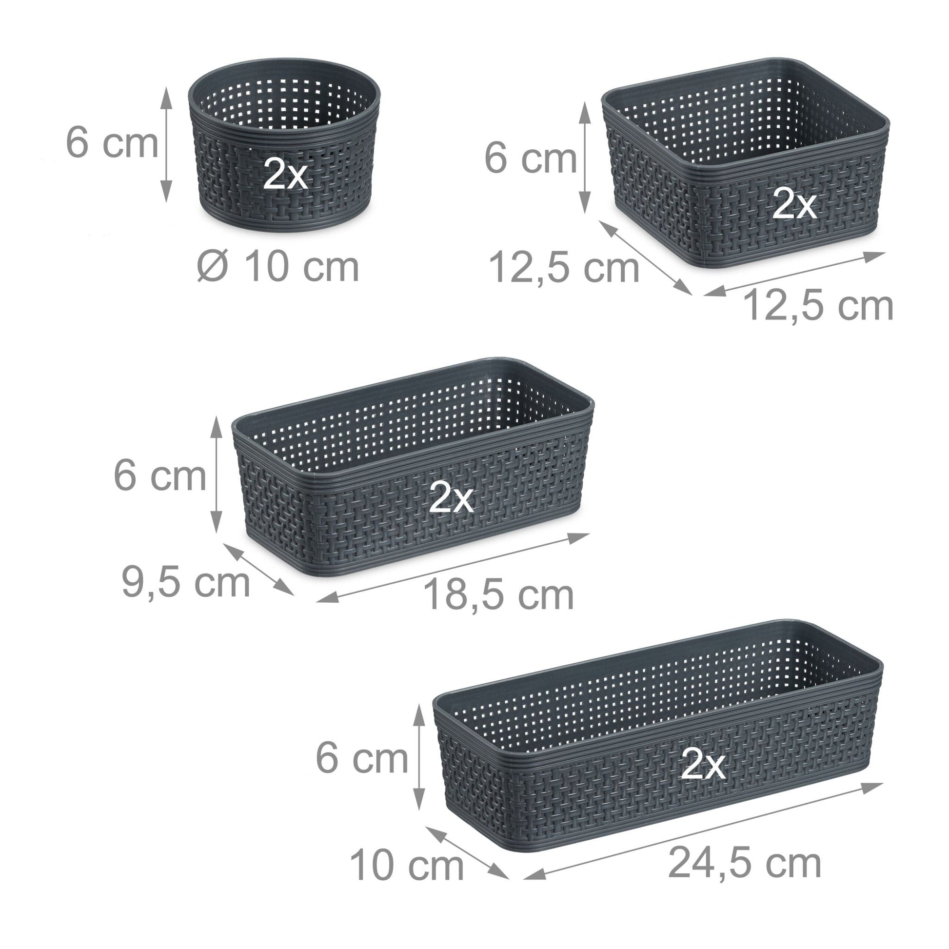 Schubladen Organizer 10er-Set Grau von Relaxdays