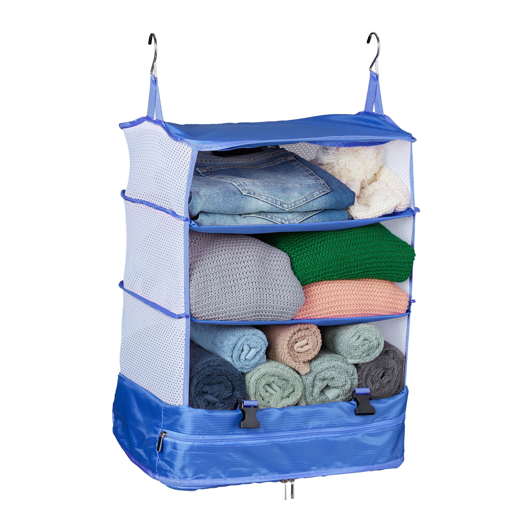 Gepäck-Organizer zum Hängen 4 Fächer Weiss-Dunkelblau von Relaxdays