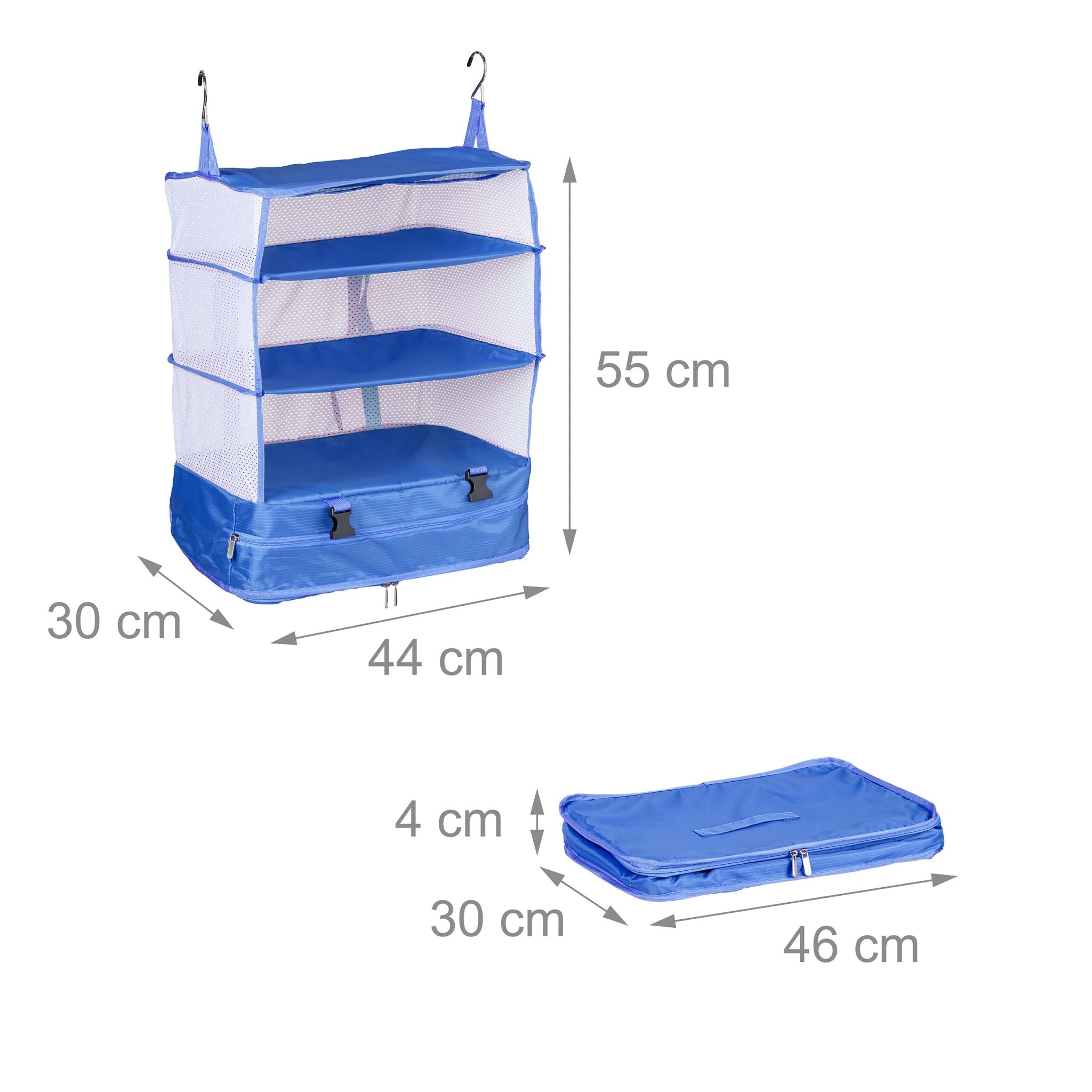 Gepäck-Organizer zum Hängen 4 Fächer Weiss-Dunkelblau von Relaxdays